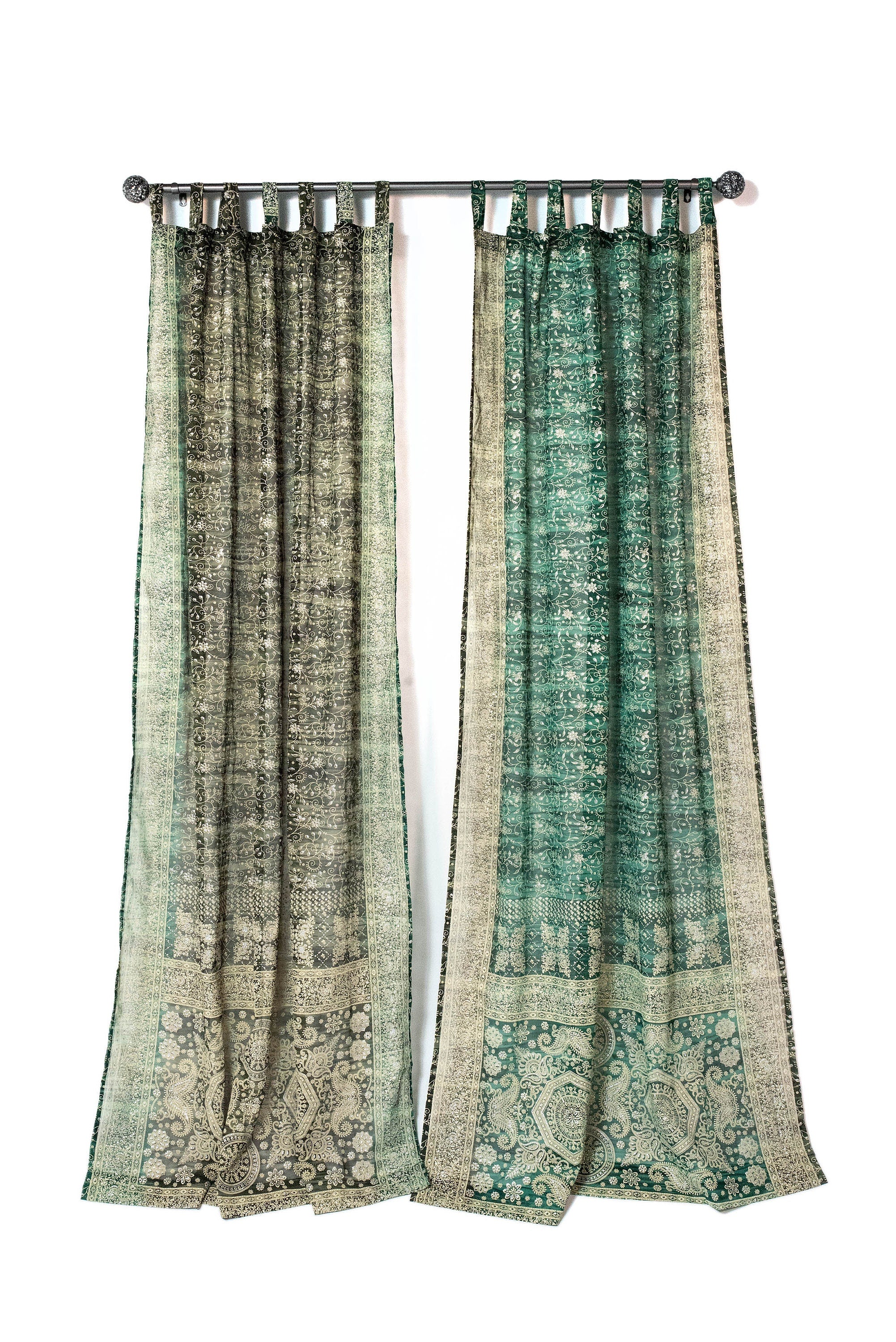 Sari Curtains 84"/96"L Boho Curtain BoHoEARTH Light-Filtering Moss Pine Green drapes Bed Canopy backdrop Window Treatment Living/Bedroom
