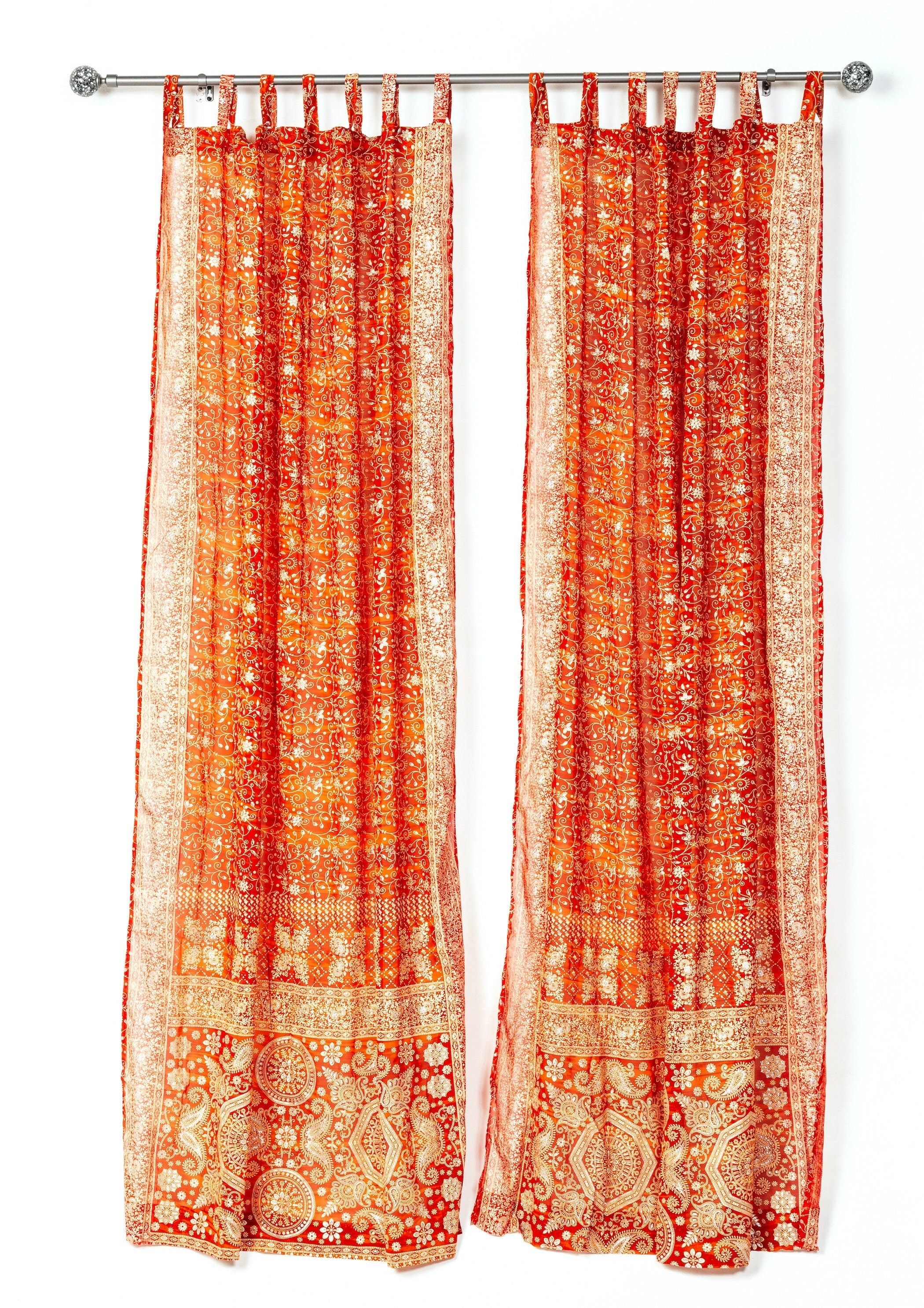 Sari Curtain Boho Light filtering Window Treatment 84"L sheer drapes Copper Cinnamon sheer drapes Window Treatment backdrop for living room