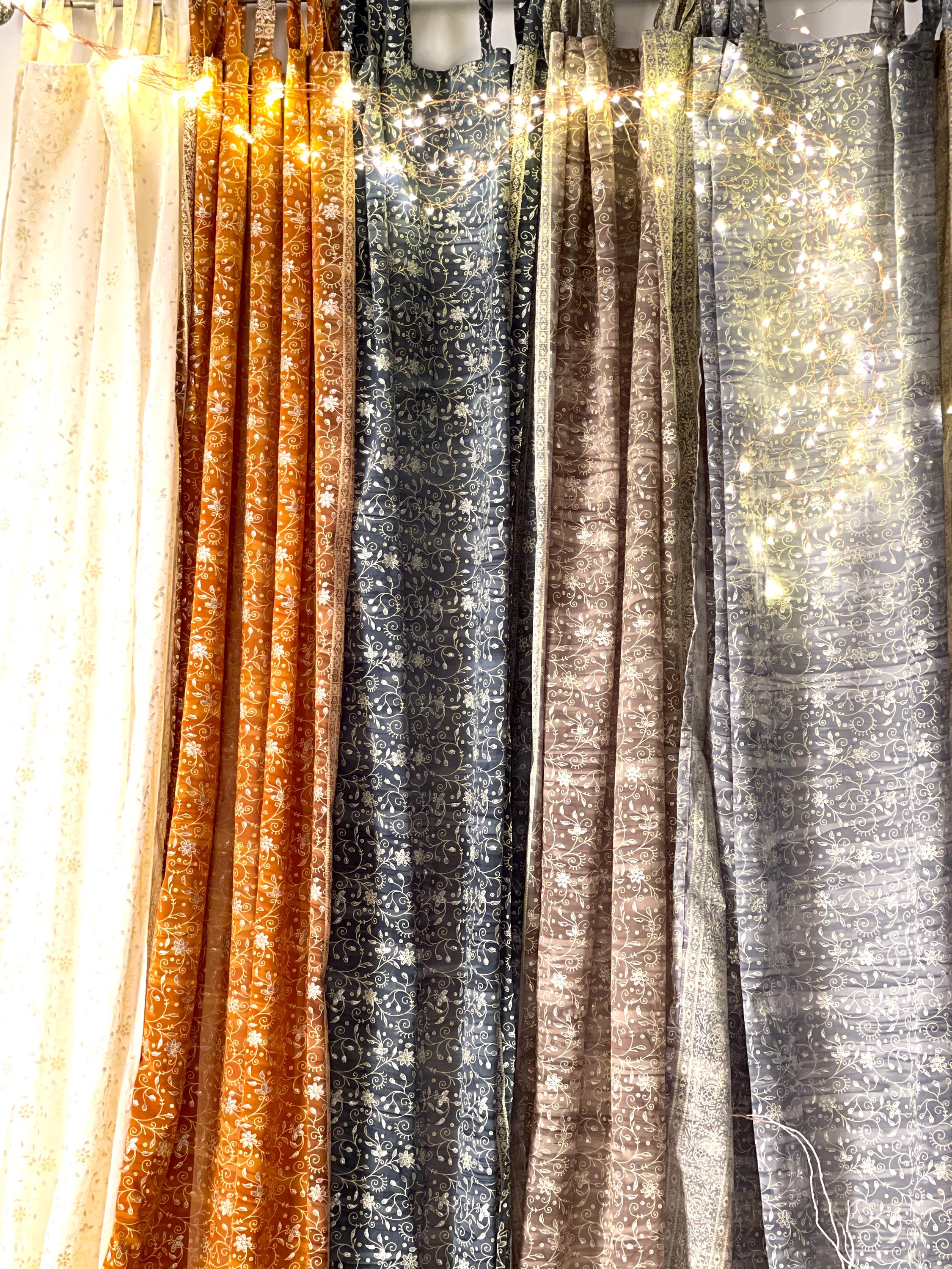 Sheer Canopy Drapes for Four Poster Bed - Luxury Sari Curtain Panels Set - Soft Light Filtering Bed Canopy