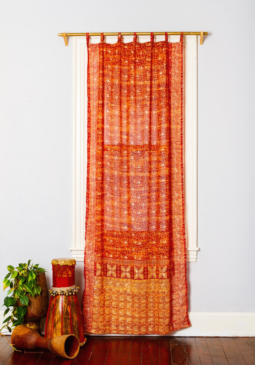 Sari Curtain, Copper Cinnamon Sheer Drapes, Boho Window Treatment, light filtering 84"/96"L