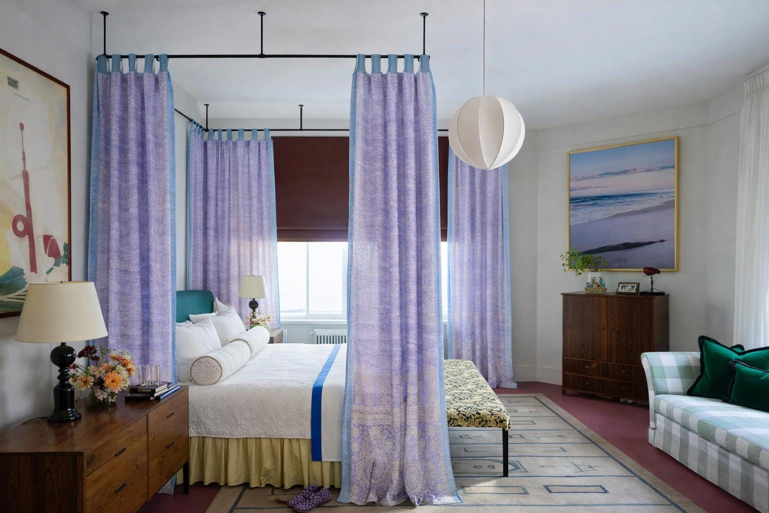 Bed Canopy Curtains - Boho Sari Canopy Panels - Sheer Four Poster Bed Drapes - Bedroom Curtains - A set of  Lavender / Periwinkle sheers