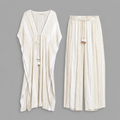 Boho Kaftan Drawstring Pants Set – Heirloom Weave, Soft Feminine Holiday Outfit Flowy Festival Style for Rosh Hashanah & Fall Gatherings