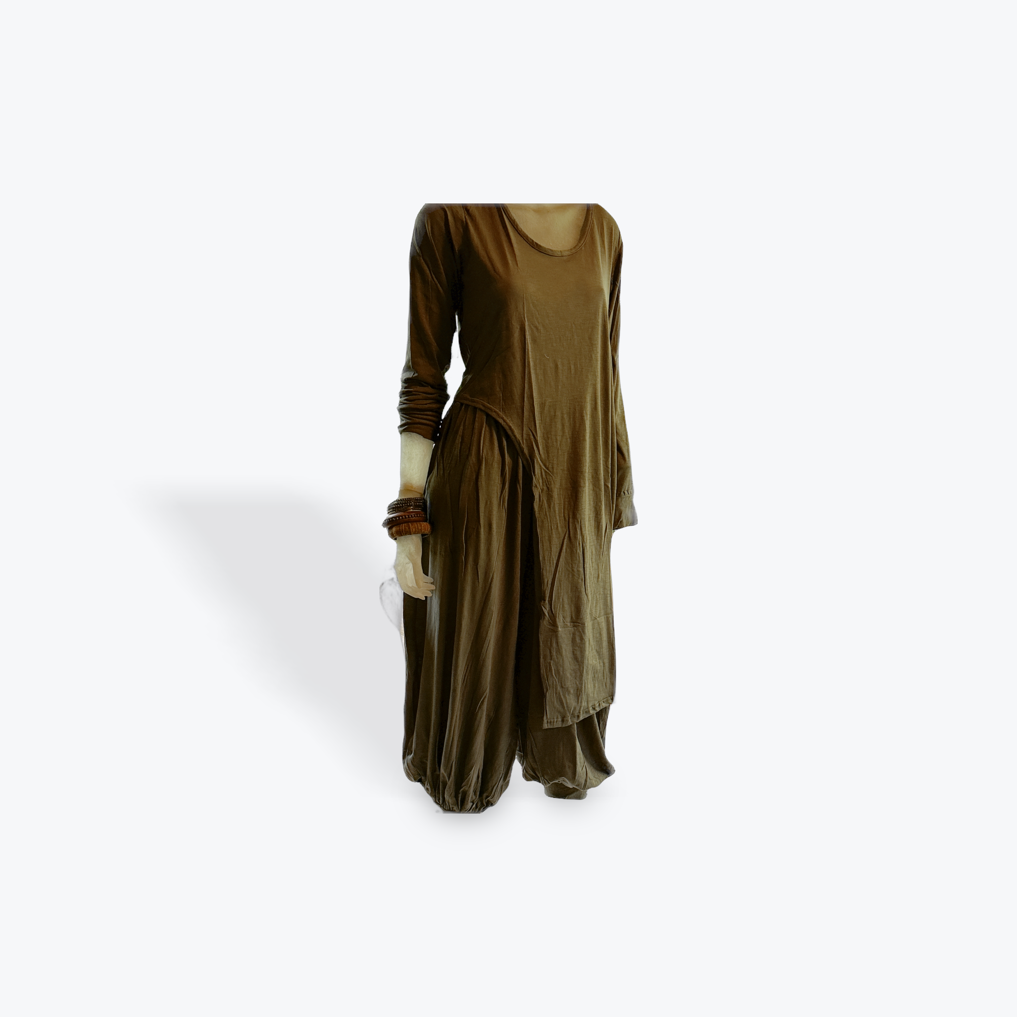 CLRS Woman - Asymmetric Drape Lounge Set - Long Sleeve Tunic + Harem Pants