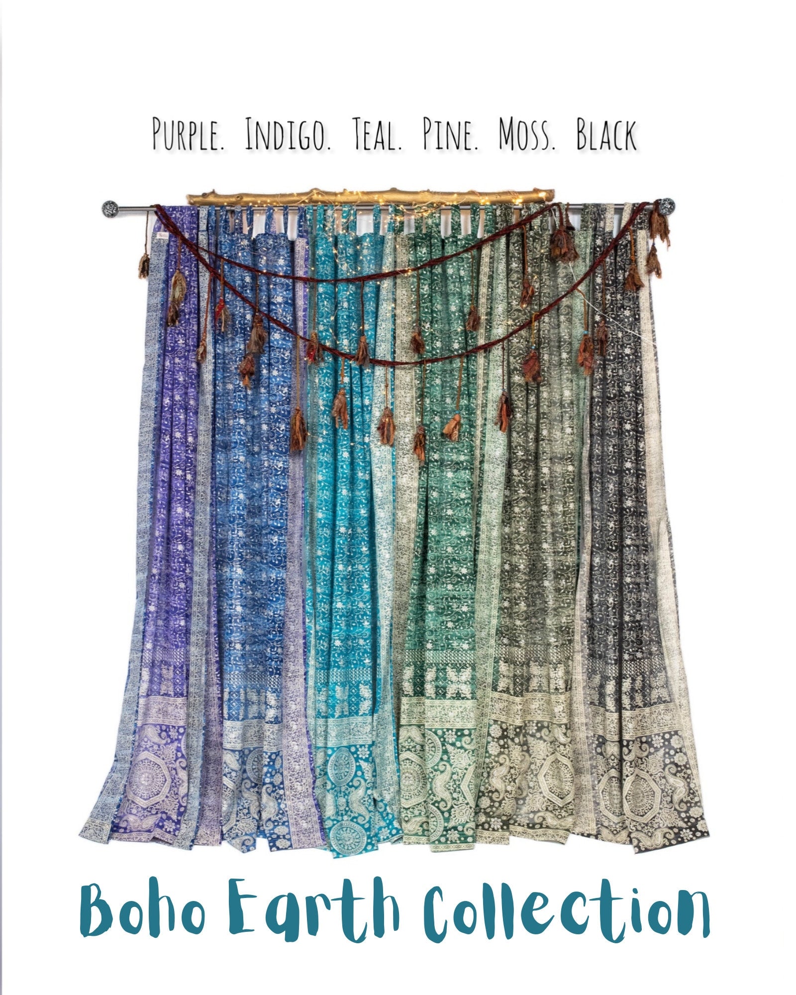 Sari Curtains 84"/96"L Boho Curtain BoHoEARTH Light-Filtering Indigo Purple sheer drapes Bed Canopy backdrop Window Treatment Living/Bedroom