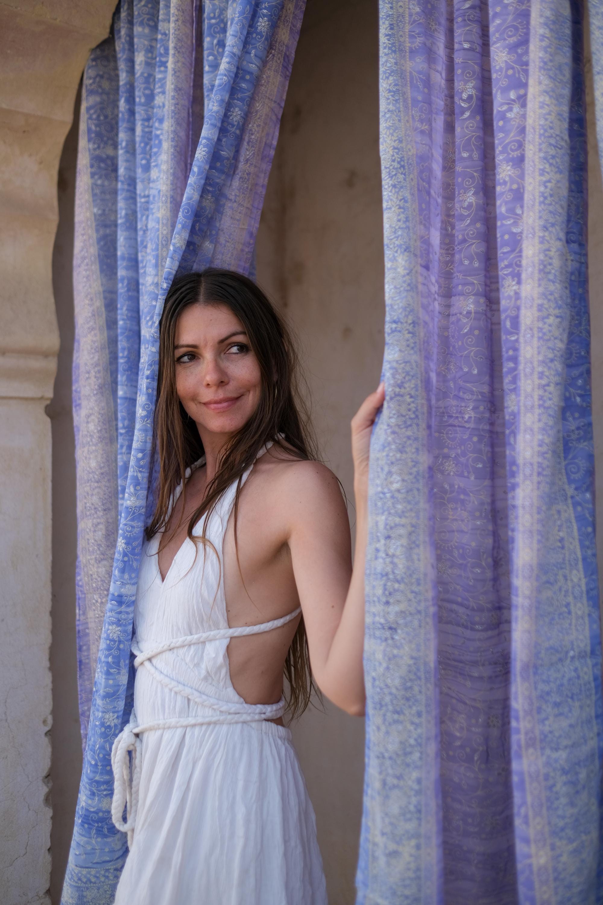 Bed Canopy Curtains - Boho Sari Canopy Panels - Sheer Four Poster Bed Drapes - Bedroom Curtains - A set of  Lavender / Periwinkle sheers