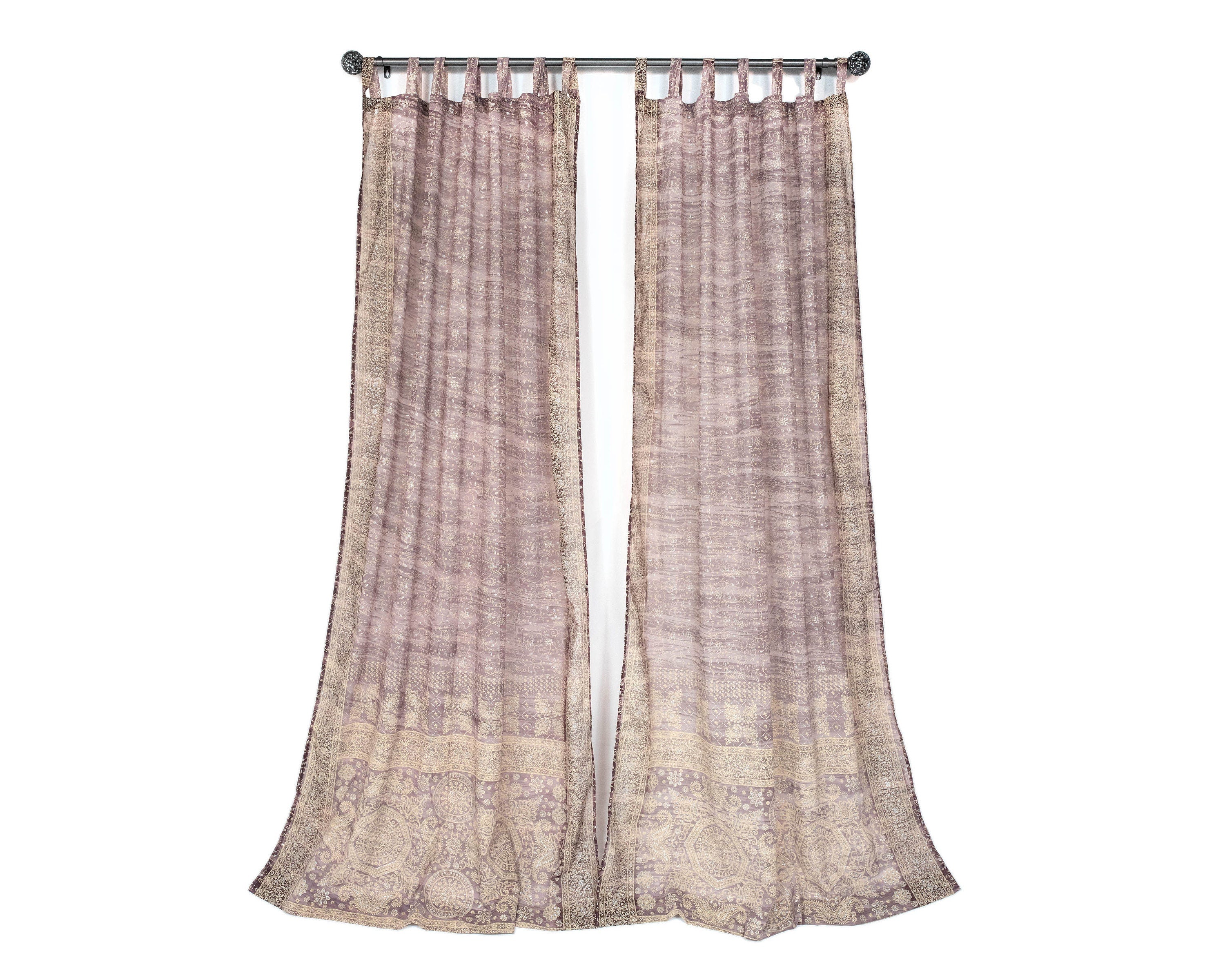 DREAMBoHO Collection Light-Filtering -LILAC- Sari Curtains 84"/96"L Boho Curtains, Bed Canopy, Tapestry, Window Treatment For Living/Bedroom