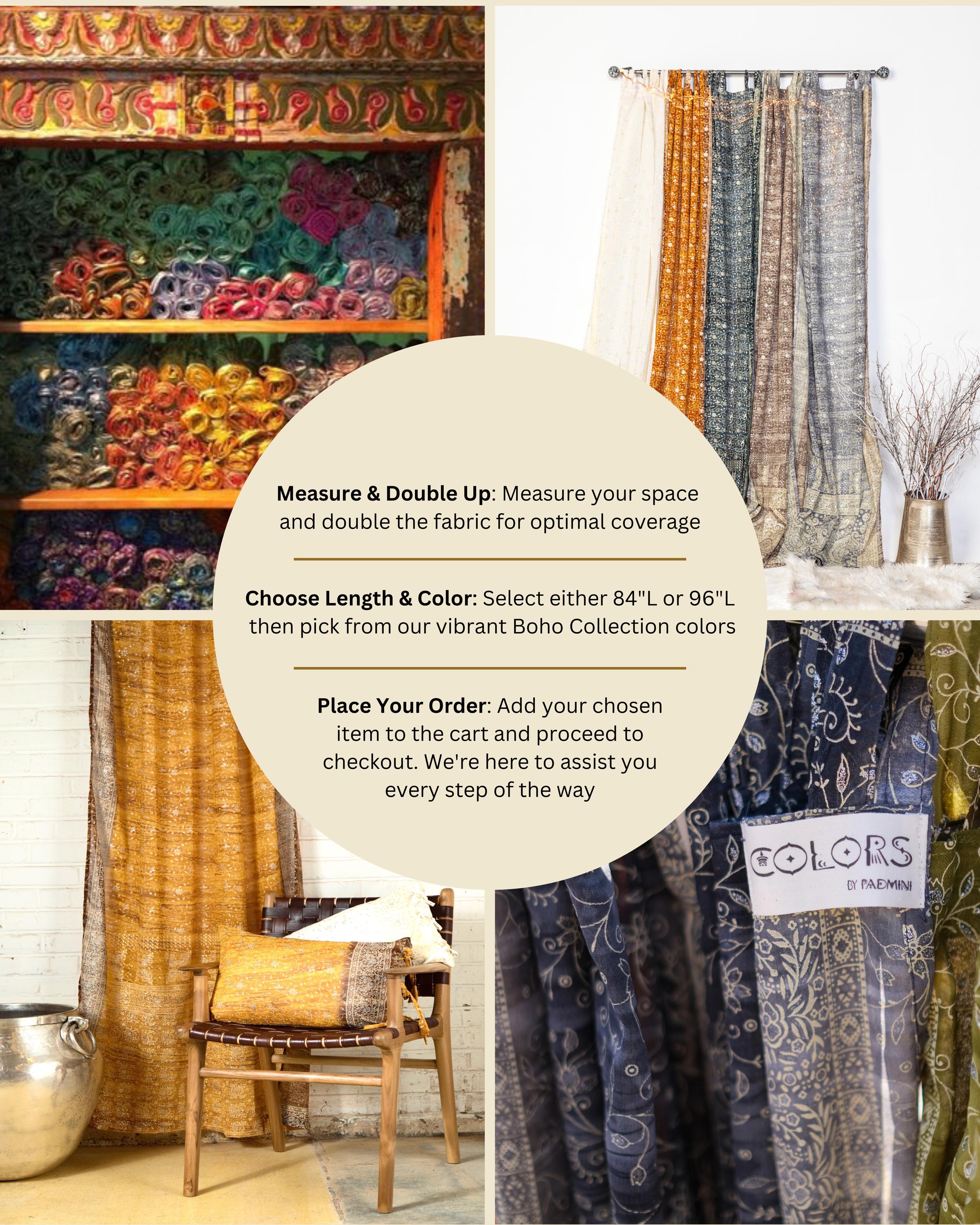 Sheer Canopy Drapes for Four Poster Bed - Luxury Sari Curtain Panels Set - Soft Light Filtering Bed Canopy - Black Sari