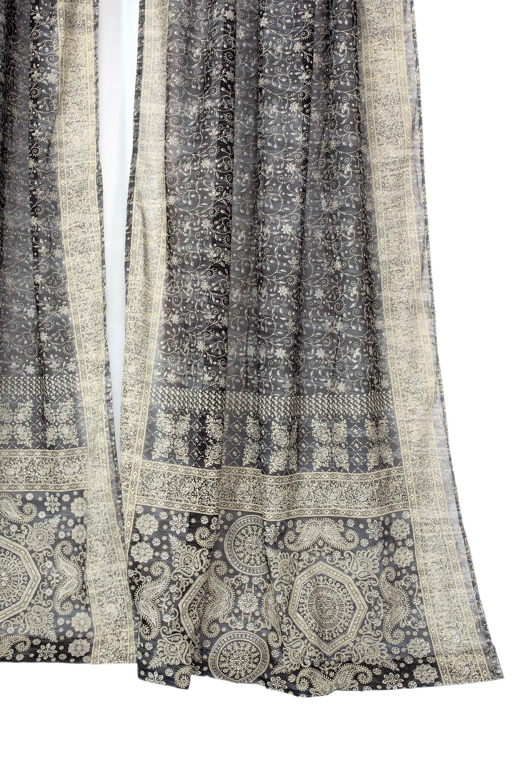Black Boho Sheer Sari Curtains 84"/96"L Curtains BoHoEARTH Collection Light-Filtering Black backdrop Window Treatment For Living/Bedroom