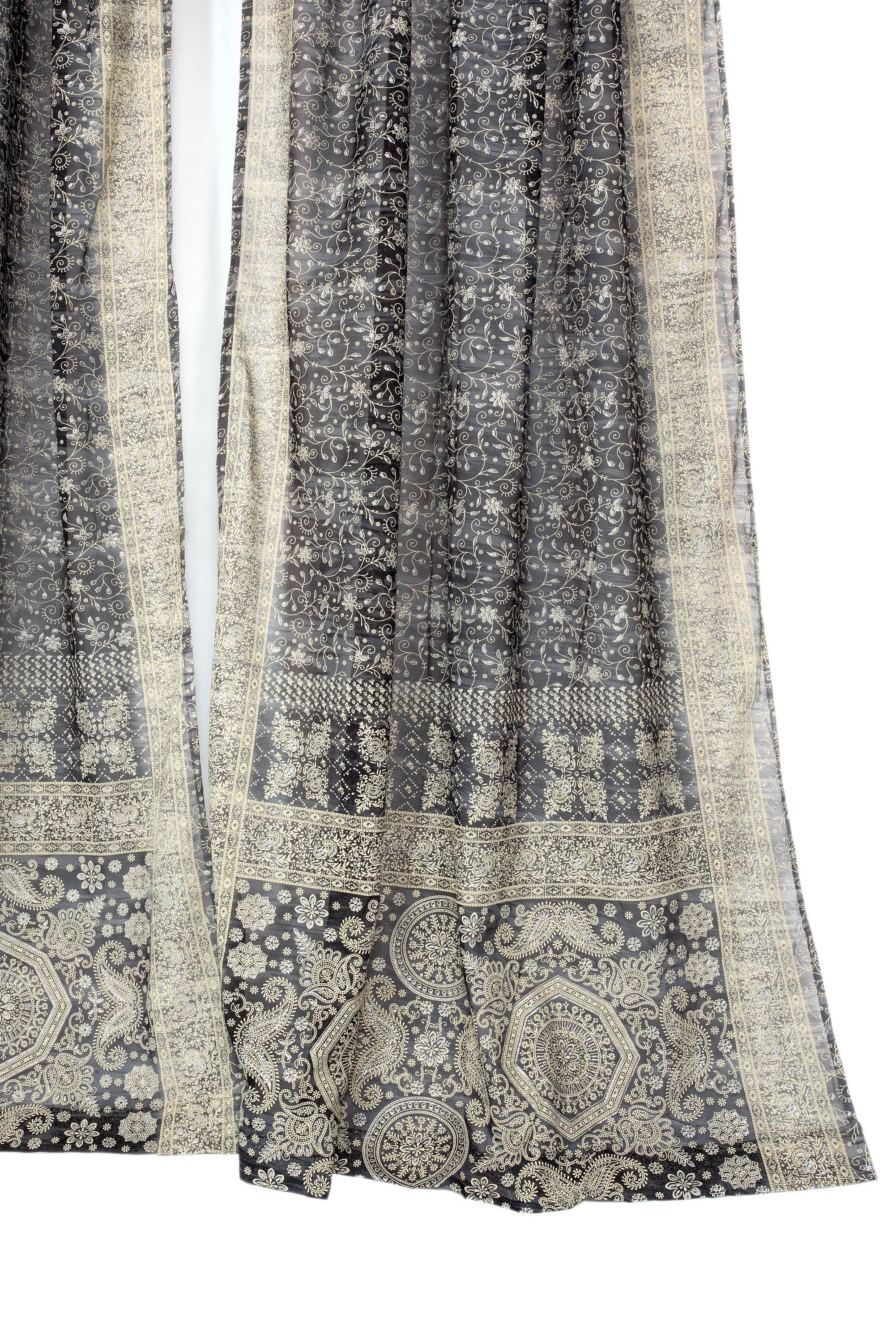 Black Boho Sheer Sari Curtains 84"/96"L Curtains BoHoEARTH Collection Light-Filtering Black backdrop Window Treatment For Living/Bedroom