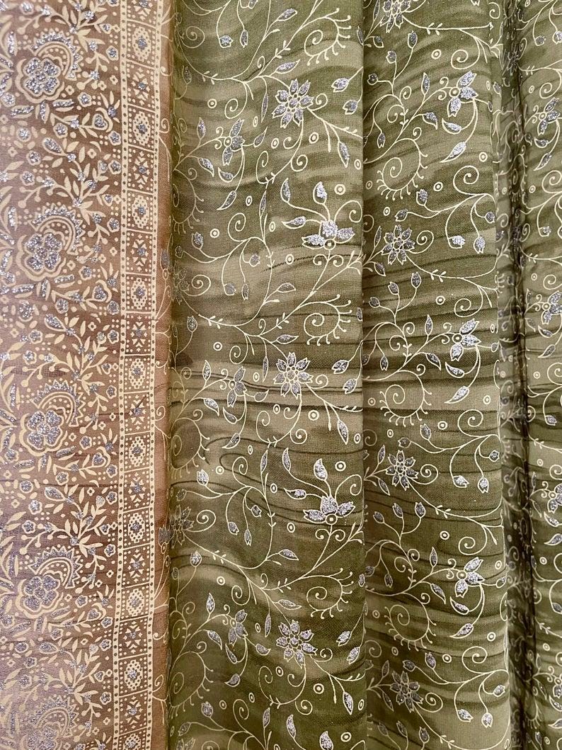 Block Print Sari Curtains, Light filtering , Boho Window Treatment, 84/96"L