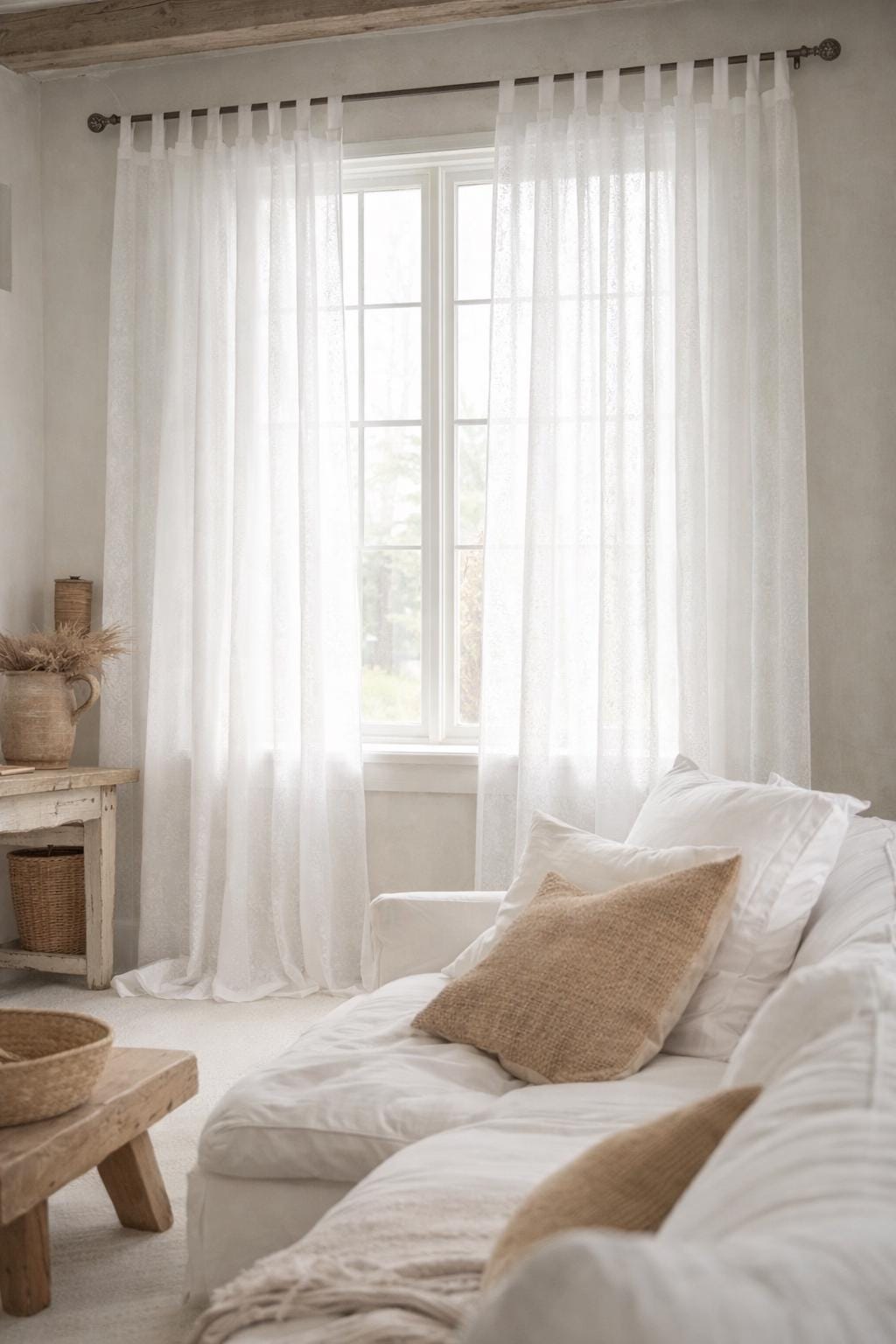 White Sheer Curtains Neutral Boho Curtains Pure White Light Filtering Panels subtle Print Window Drapes Minimalist Home Decor Sari Curtain