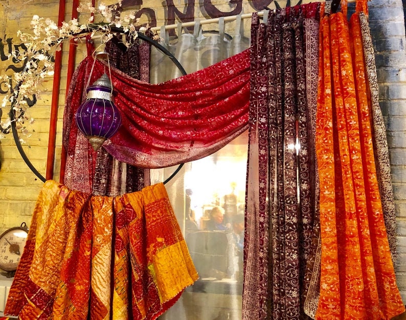 Bohemian Curtains 96"L Indian Sunset Jewel Tones WindowTreatment light filtering