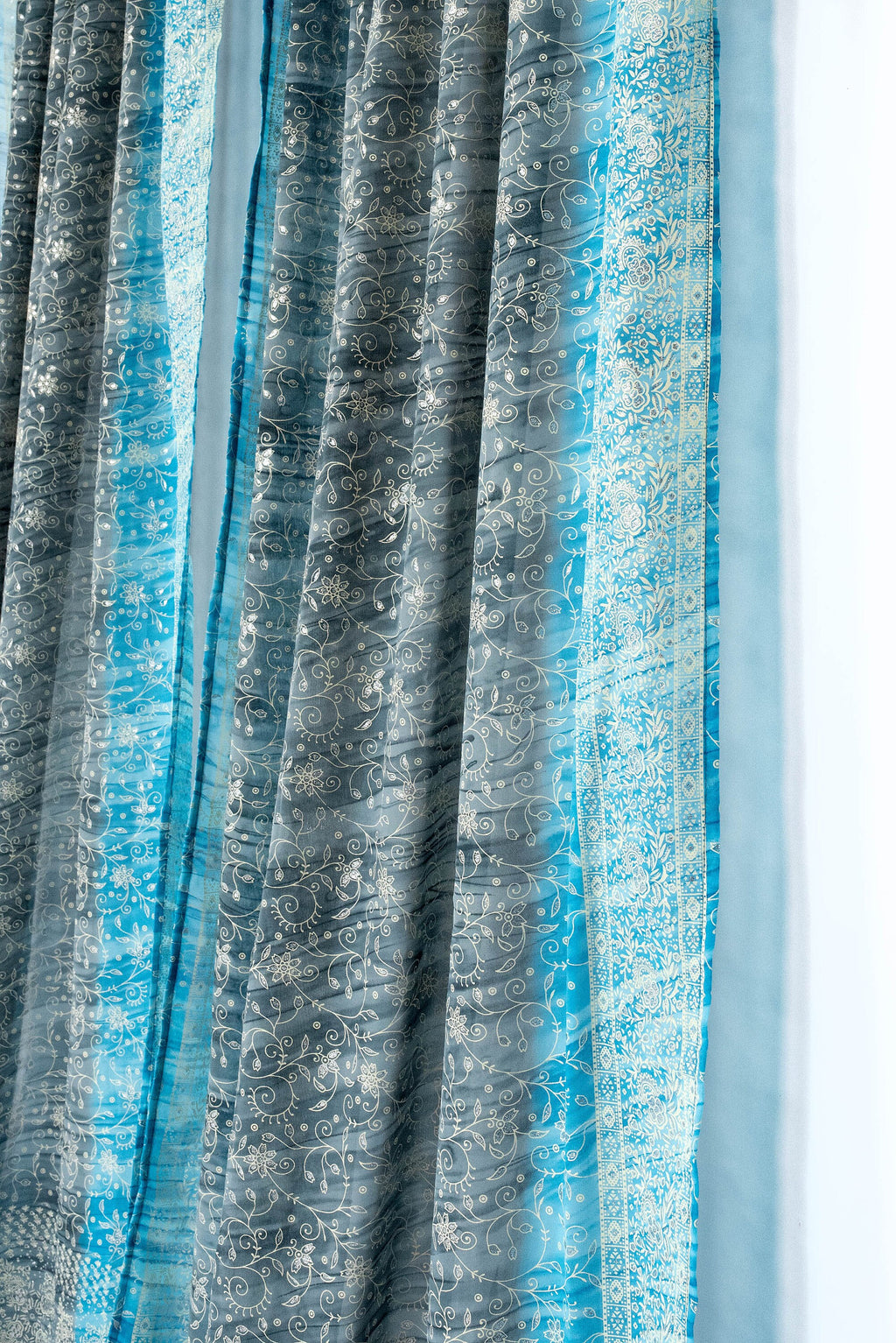 Sari Curtains Boho light filtering sheer drapes Gray silver Turquoise Slate cool Tones Window Treatment Sheer Drapes Bedroom Living Bedroom