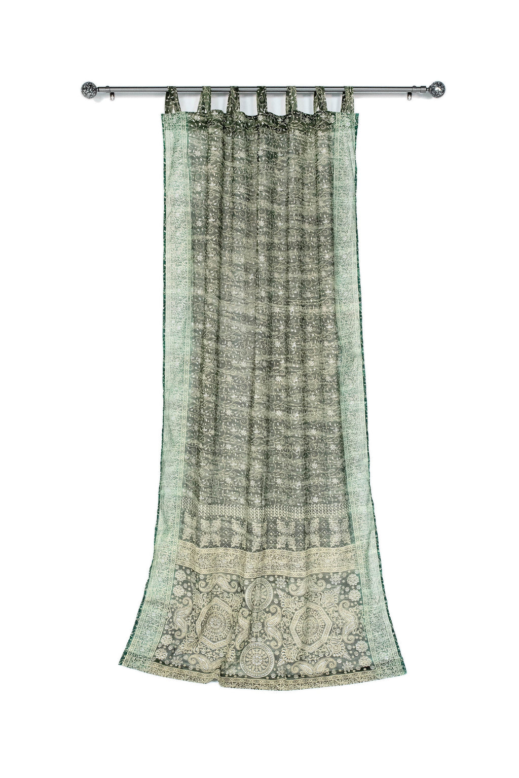 Sari Curtains 84"/96"L Boho Curtain BoHoEARTH Light-Filtering Moss Pine Green drapes Bed Canopy backdrop Window Treatment Living/Bedroom
