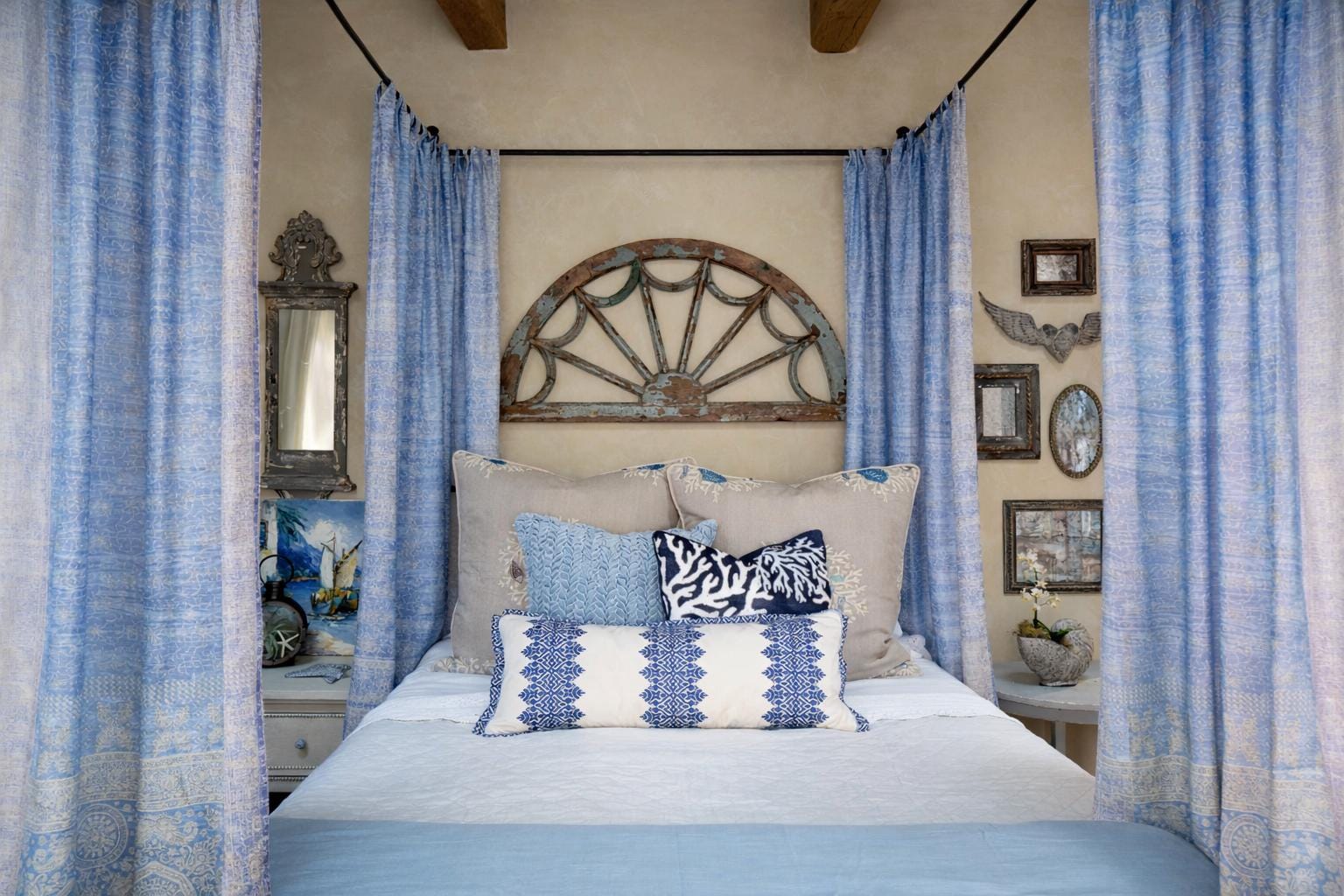 Sari Curtains 84"/96"L Boho Curtains DREAMBoHO Collection Light-Filtering PERIWINKLE backdrop Bed Canopy Window Treatment For Living/Bedroom