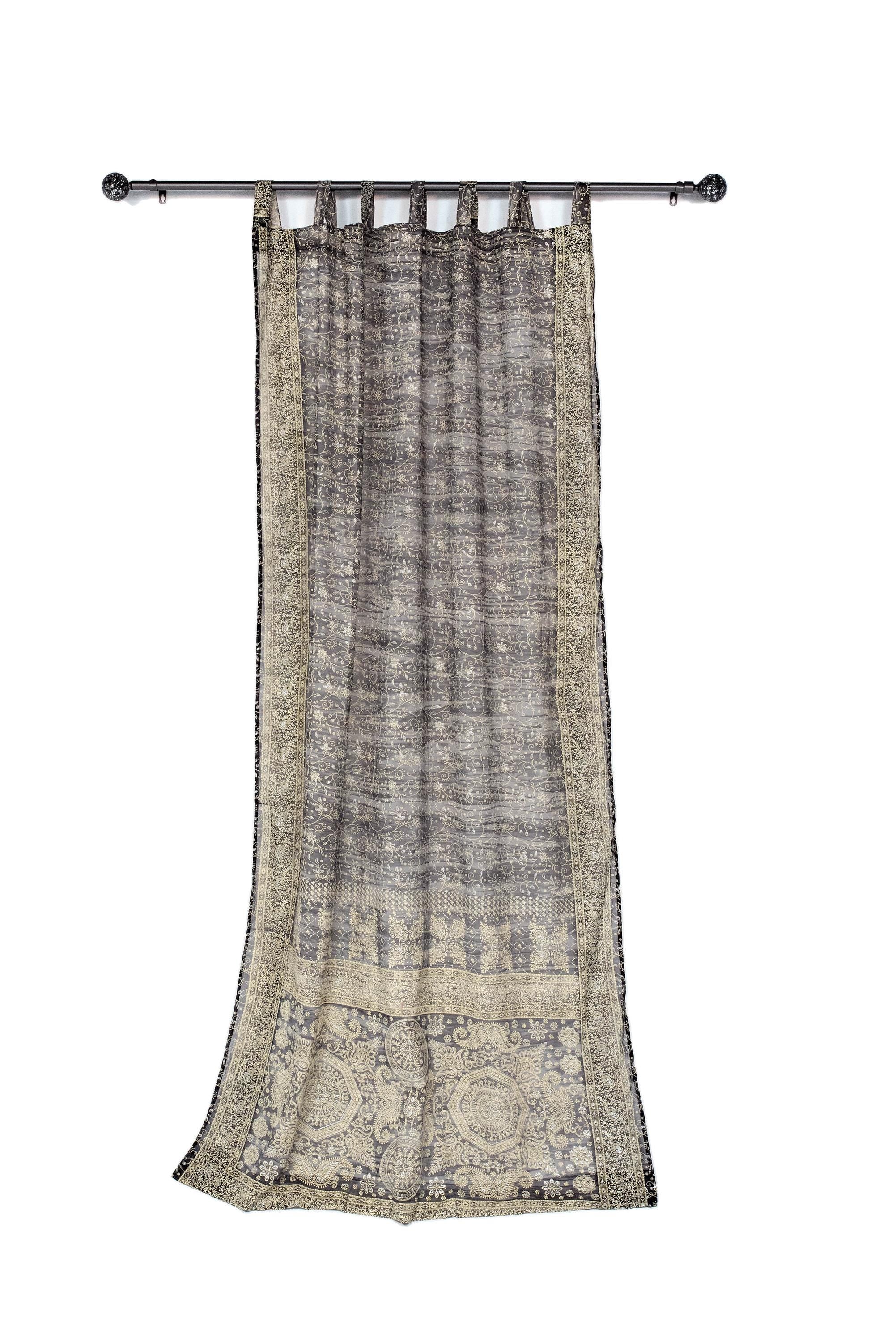 Sheer Canopy Drapes for Four Poster Bed - Luxury Sari Curtain Panels Set - Soft Light Filtering Bed Canopy - Black Sari