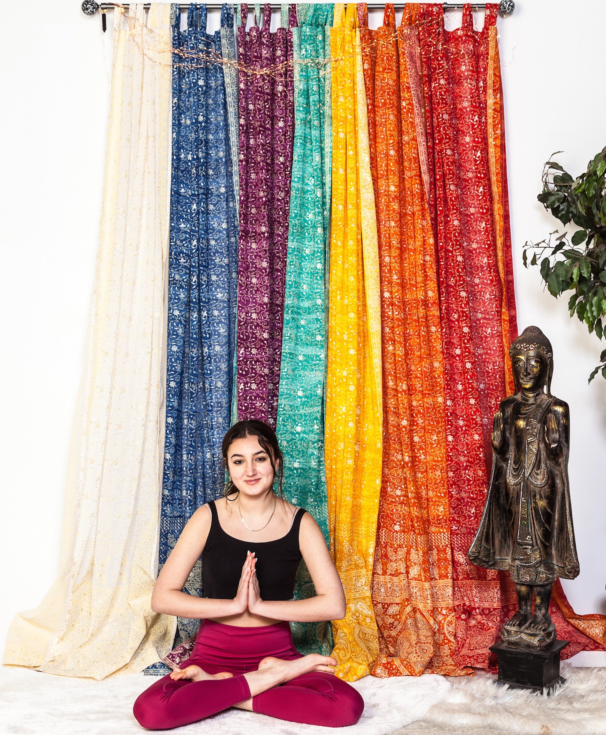 Chakra Collection Block Print Sari Curtain, Boho Window Treatment