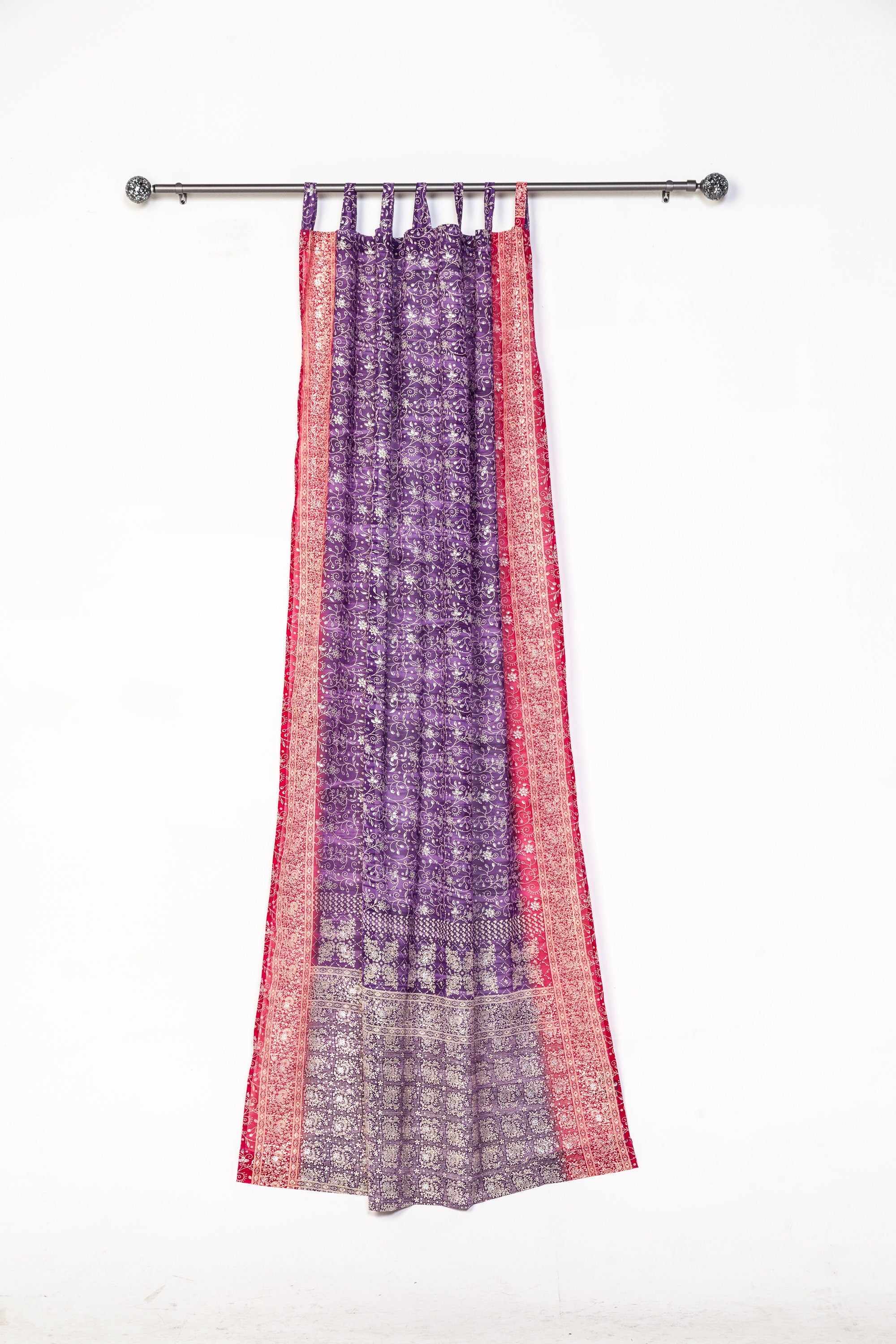Block Printed Sari Curtains, Boho Window Treatment, LightFiltering Purple Berry 96"/108"L