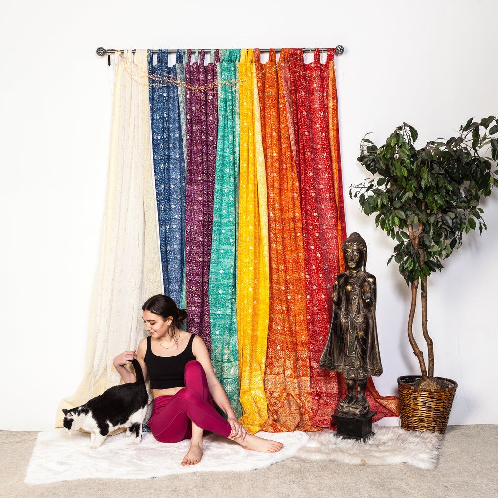 Light-Filtering Sari Curtains 84"L Boho Curtains, Bed Canopy, Tapestry, Window Treatment For Living/Bedroom Customizable