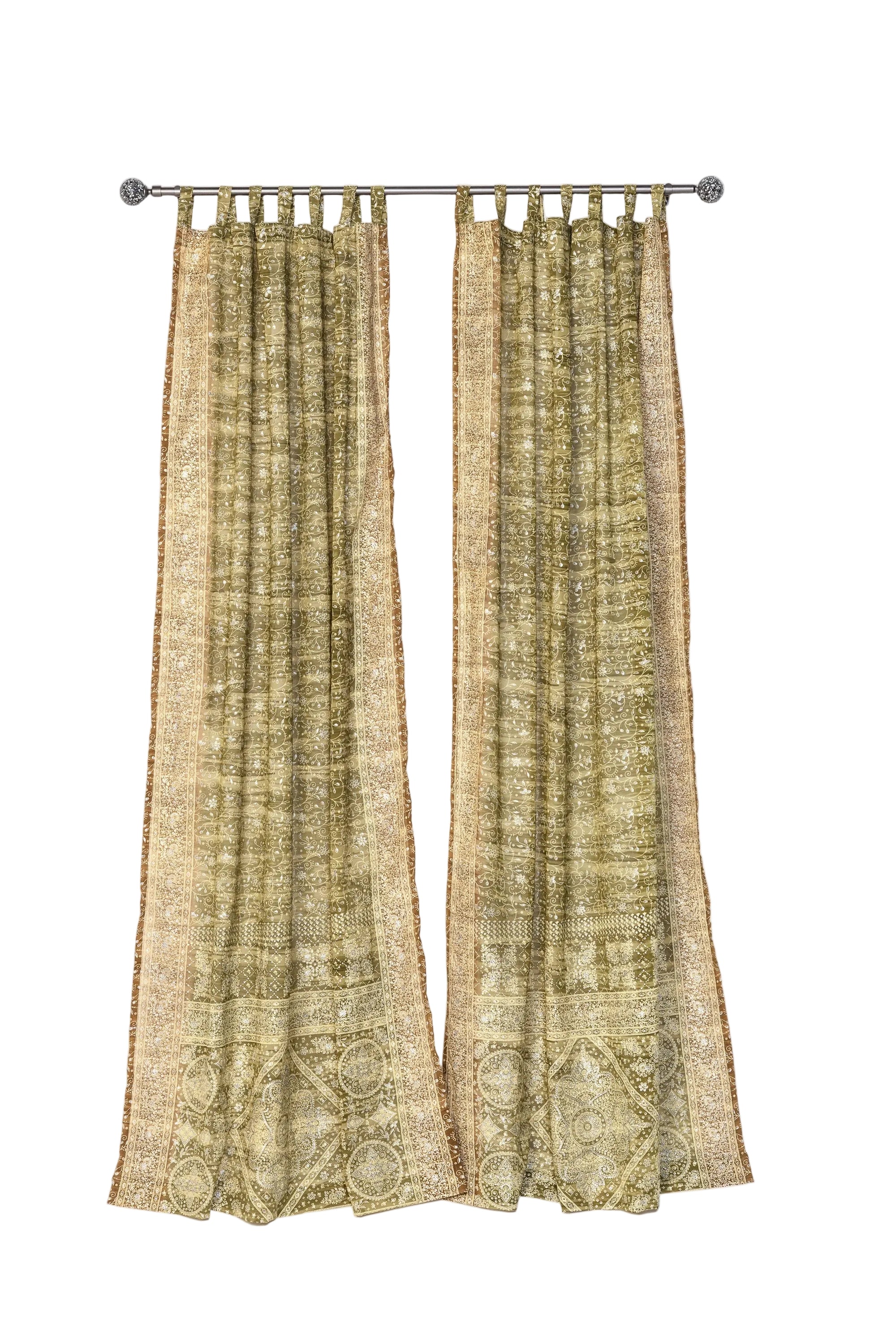 Sari Curtains 84"L Boho Curtain BoHoEARTH Light-Filtering drapes- Olive Green-backdrop Bed Canopy Window Treatment For Living/Bedroom
