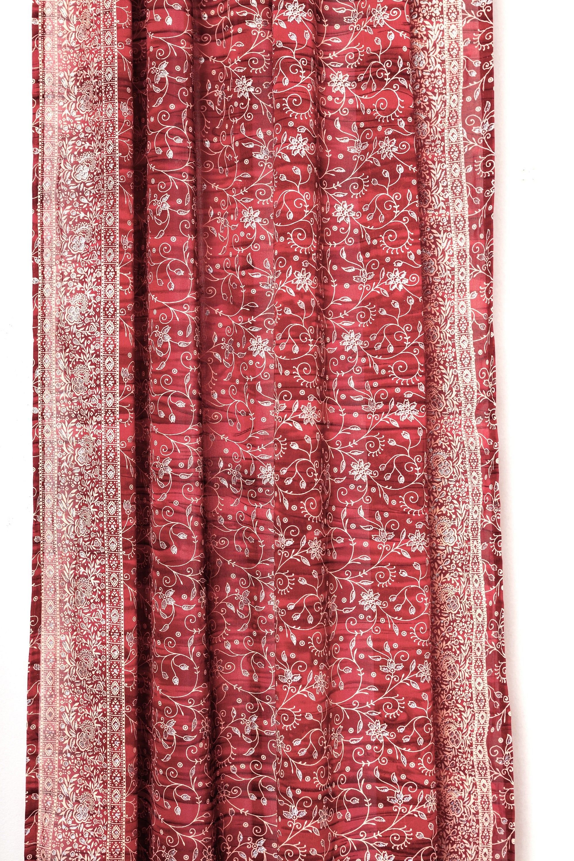 Maroon Red Sari Curtain Boho Window Treatment Sheer Drapes Bedroom Living Diningroom Bed Canopy Tent Indian Gypsy Chic