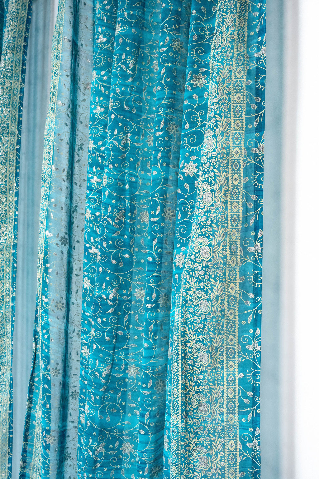 Light-Filtering Sari Curtains 84"/96"L Boho Curtains Boho Bed Canopy, backdrop sheer drapes Window Treatment For Living/Bedroom Customizable