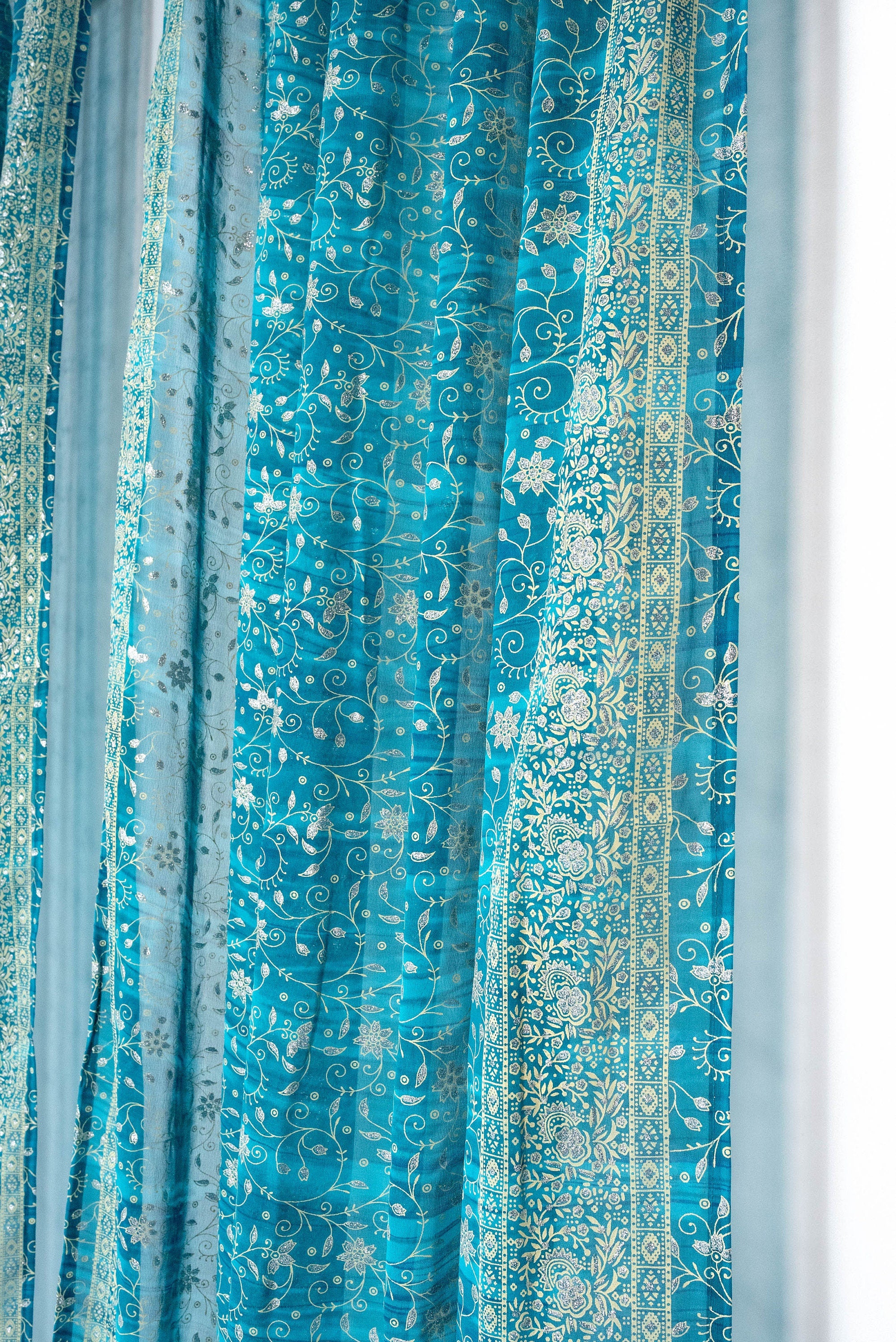 Light-Filtering Sari Curtains 84"/96"L Boho Curtains Boho Bed Canopy, backdrop sheer drapes Window Treatment For Living/Bedroom Customizable