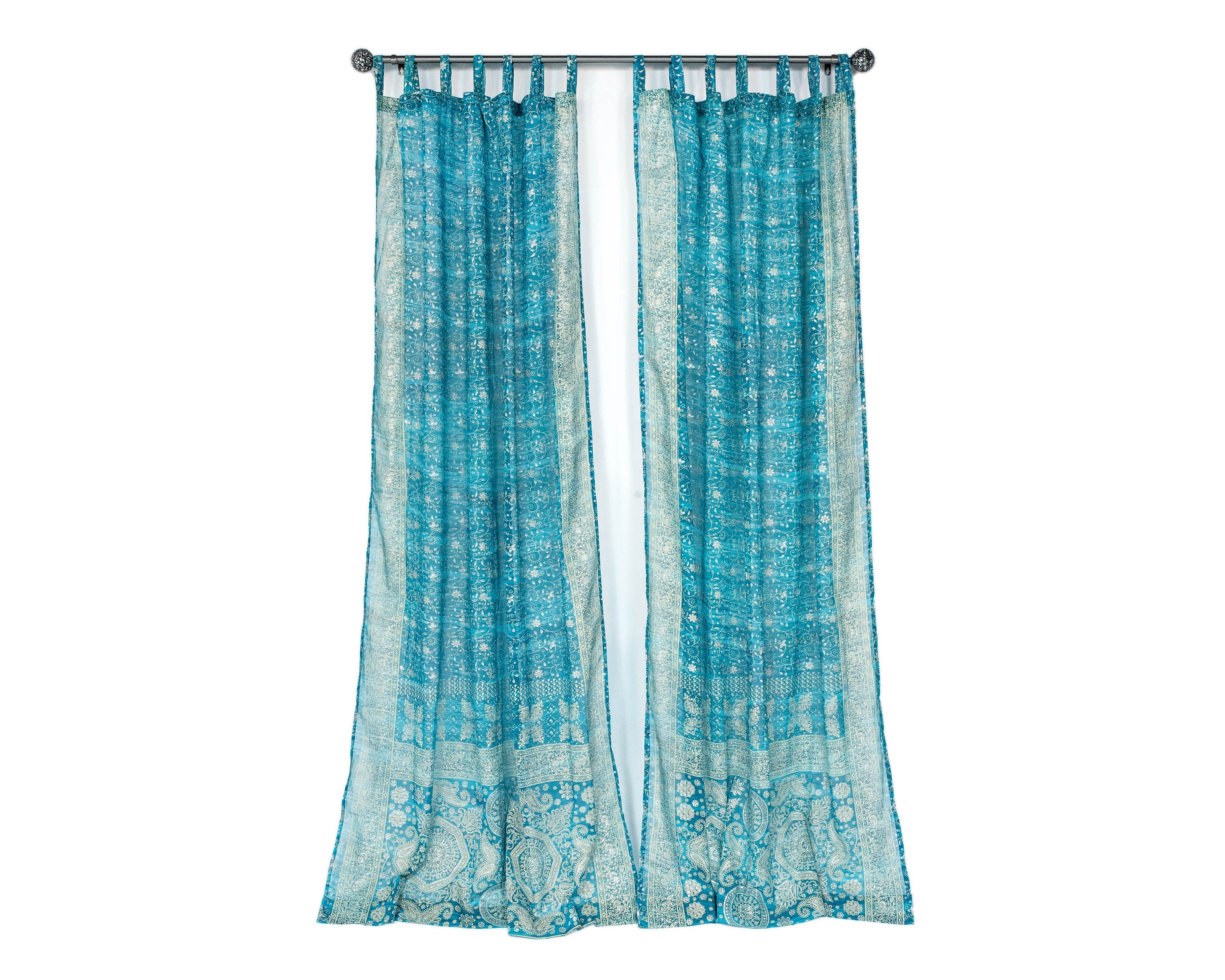 Light-Filtering Sari Curtains 84"/96"L Boho Curtains Boho Bed Canopy, backdrop sheer drapes Window Treatment For Living/Bedroom Customizable