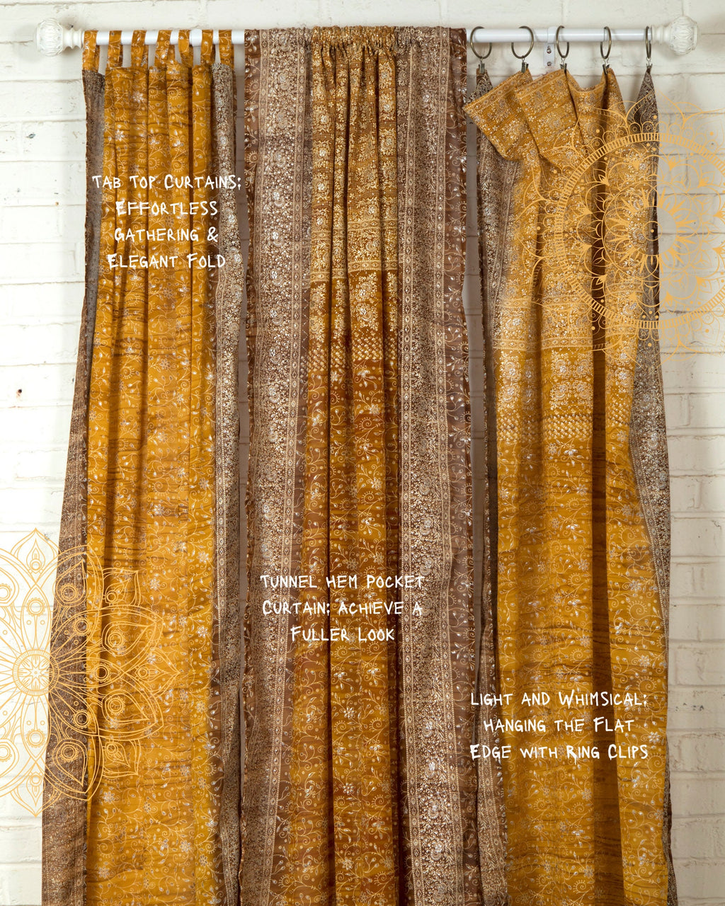 Sari Curtains 84"/96"L Boho Curtain BoHoEARTH Light-Filtering Moss Pine Green drapes Bed Canopy backdrop Window Treatment Living/Bedroom