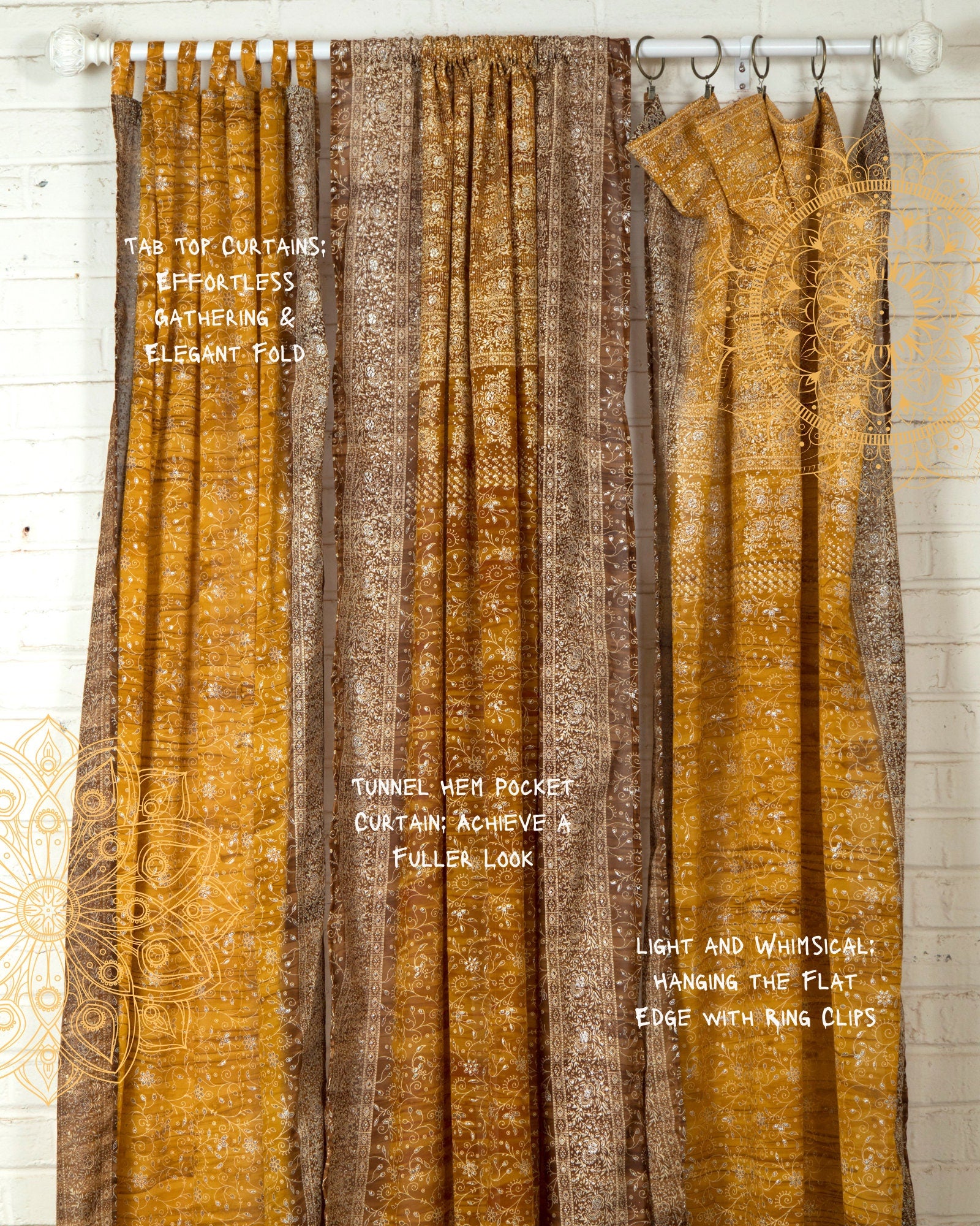 Sari Curtains 84"/96"L Boho Curtain BoHoEARTH Light-Filtering Moss Pine Green drapes Bed Canopy backdrop Window Treatment Living/Bedroom