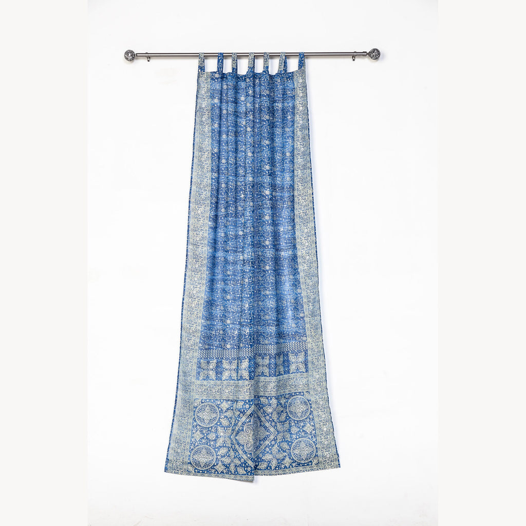 Sari Curtains 84"L Boho Curtains Light-Filtering drapes, sheers, Bed Canopy, backdrop Window Treatment For Living/Bedroom Denim Blue