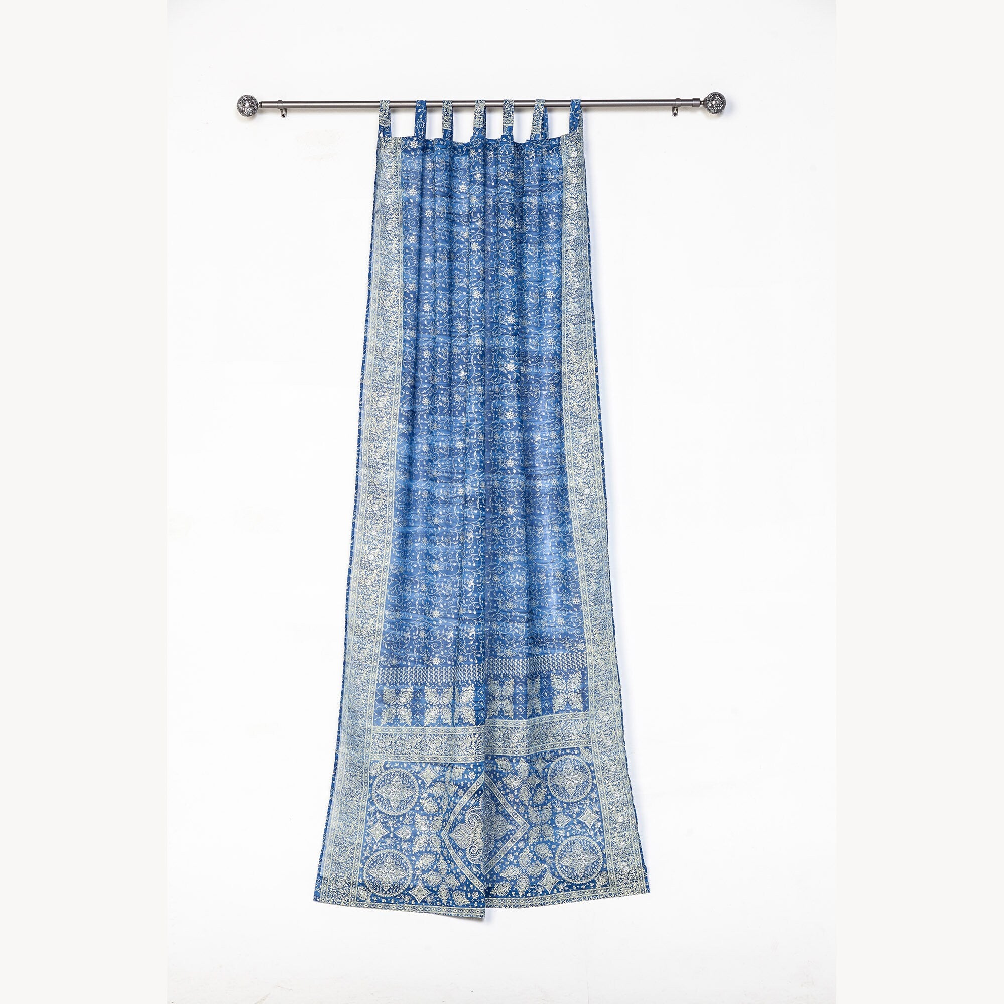 Sari Curtains 84"L Boho Curtains Light-Filtering drapes, sheers, Bed Canopy, backdrop Window Treatment For Living/Bedroom Denim Blue