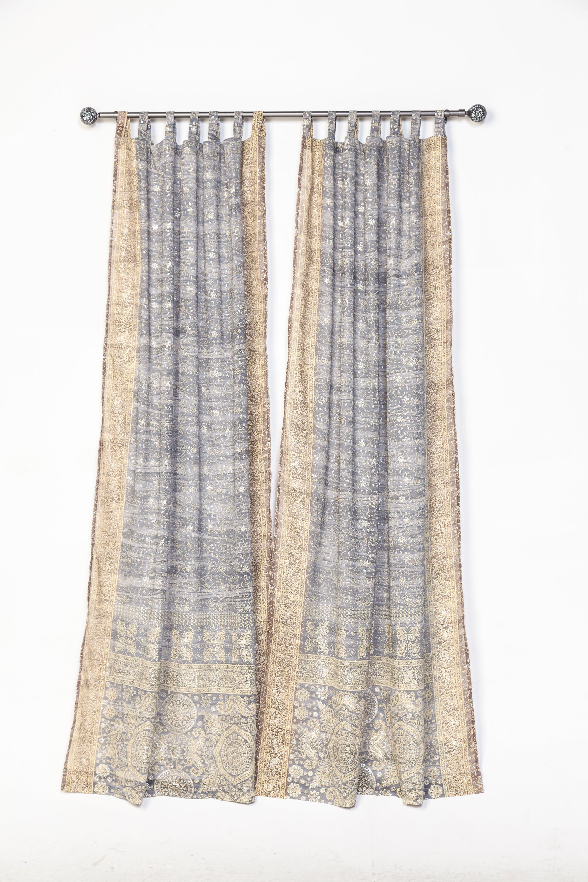 Sari Curtains 84"/96"L Boho Curtains Metallic Collection Light-Filtering  Bed Canopy, Backdrop sheer drapes Window Treatment Living/Bedroom