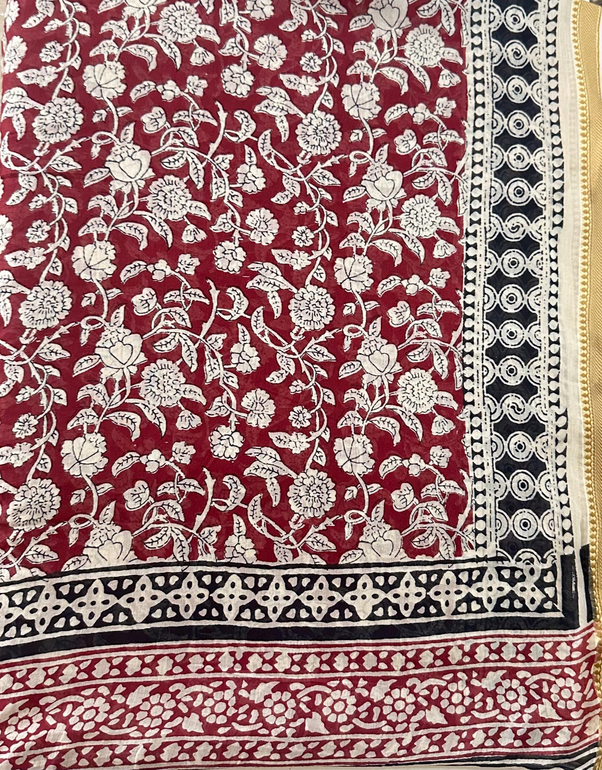 96" Block Print Cotton Curtains•Boho Tab Top Drapes with Border • Light Filtering Bohemian Style Curtain•Natural Cotton Style light Curtain