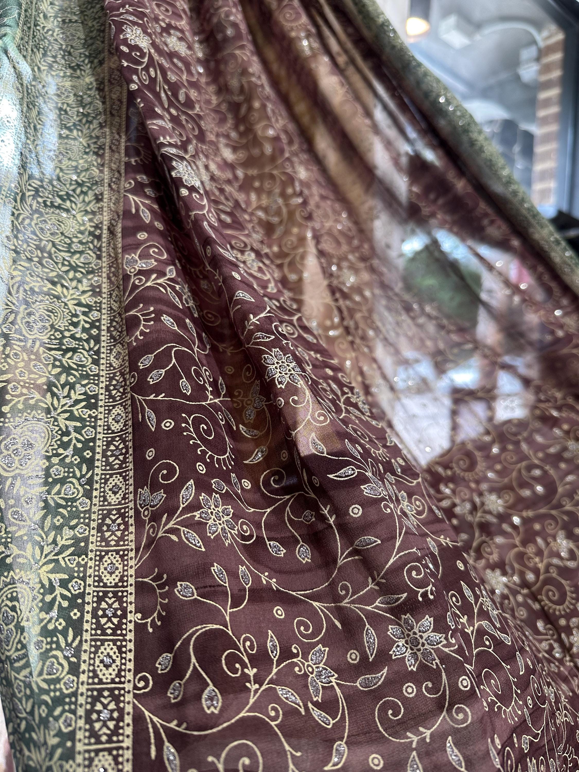 New Plum/Sage Sari Curtains 84"/96"L Boho Curtains BoHoEARTH Collection Light-Filtering Window Treatment For Living/Bedroom