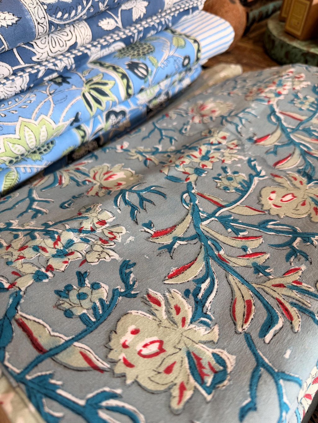 Cotton Tablecloth - Boho Blockprint- Handmade Cotton Table Cover - L 118"