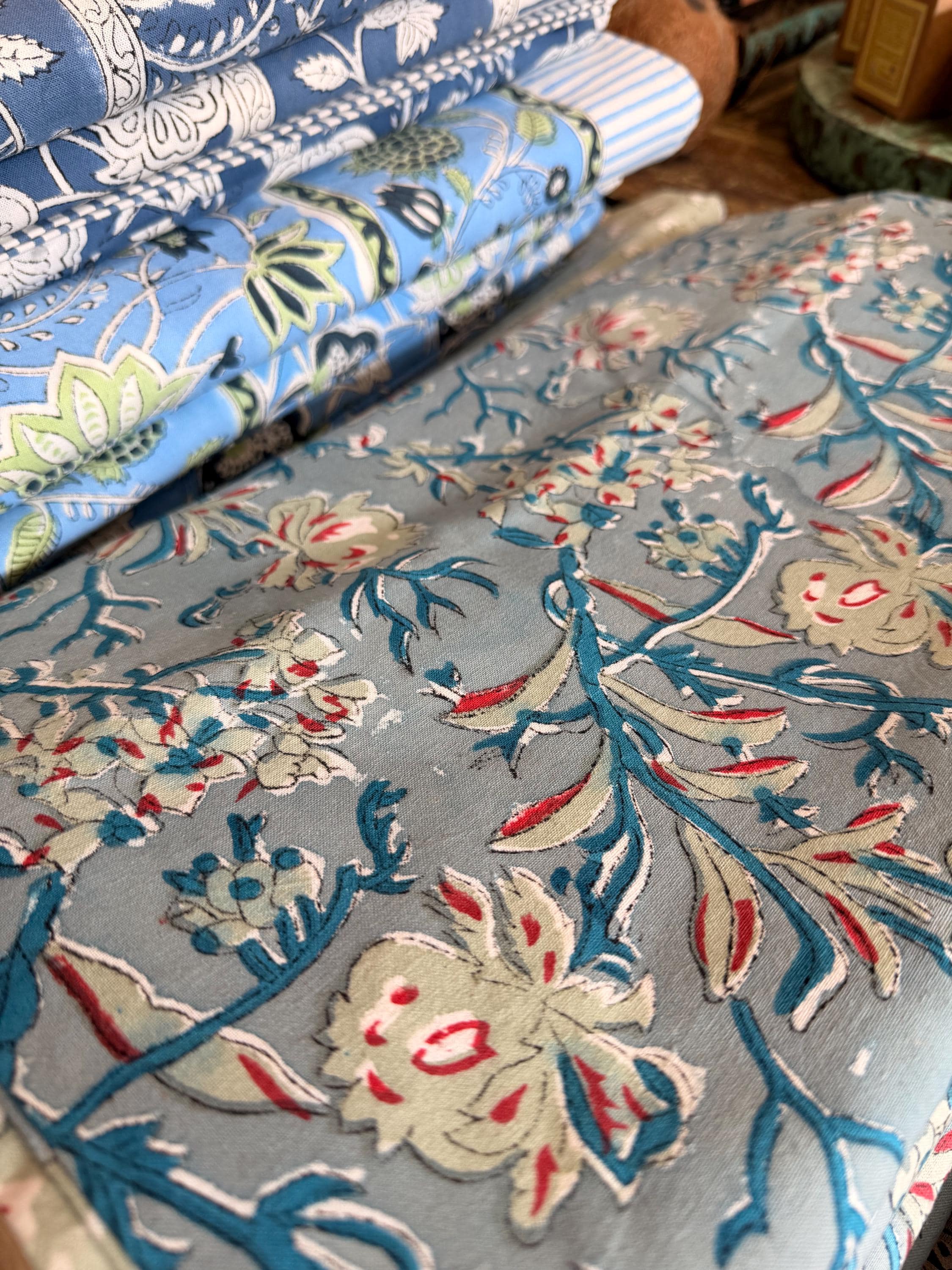 Cotton Tablecloth - Boho Blockprint- Handmade Cotton Table Cover - L 118"