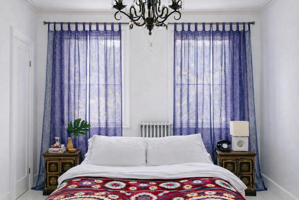 Sari Curtains 84"/96"L Boho Curtain BoHoEARTH Light-Filtering Indigo Purple sheer drapes Bed Canopy backdrop Window Treatment Living/Bedroom