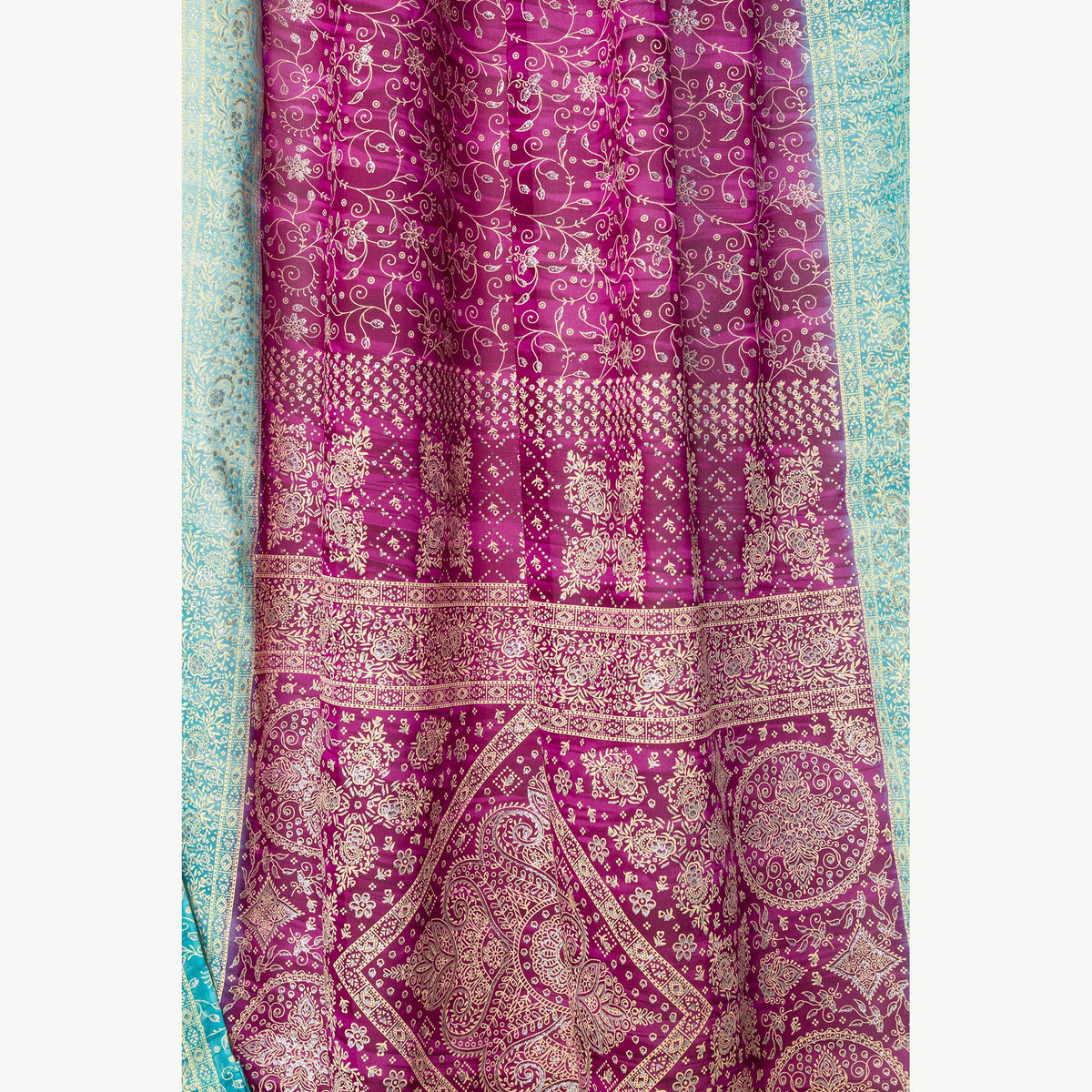 Boho Sari Curtains - Magenta Aqua Window Panels - Light Filtering Sheer Drapes - Colorful Bohemian Living Room Decor