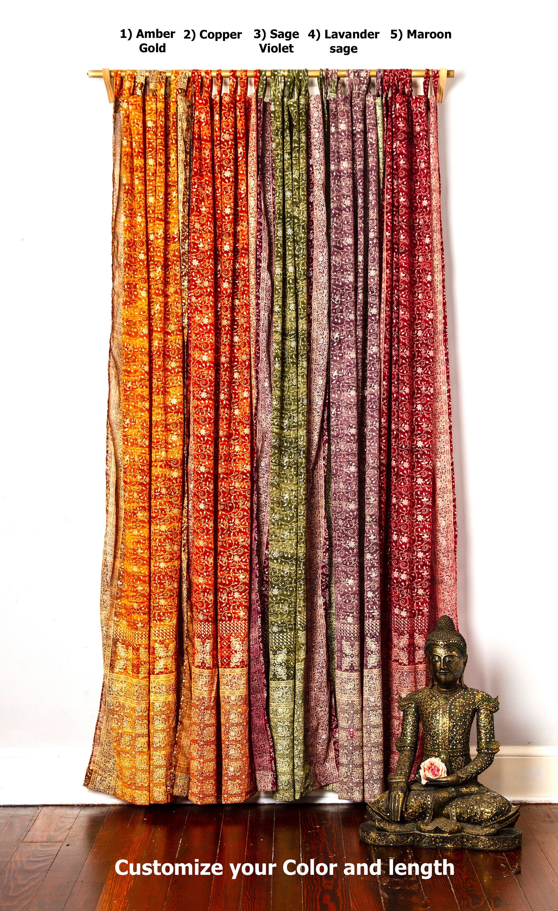 Sari Curtains Boho Earth Tones Light filtering curtains Window Treatment Sheer Drapes Bedroom Living Dining room Bed Canopy Tent Backdrop