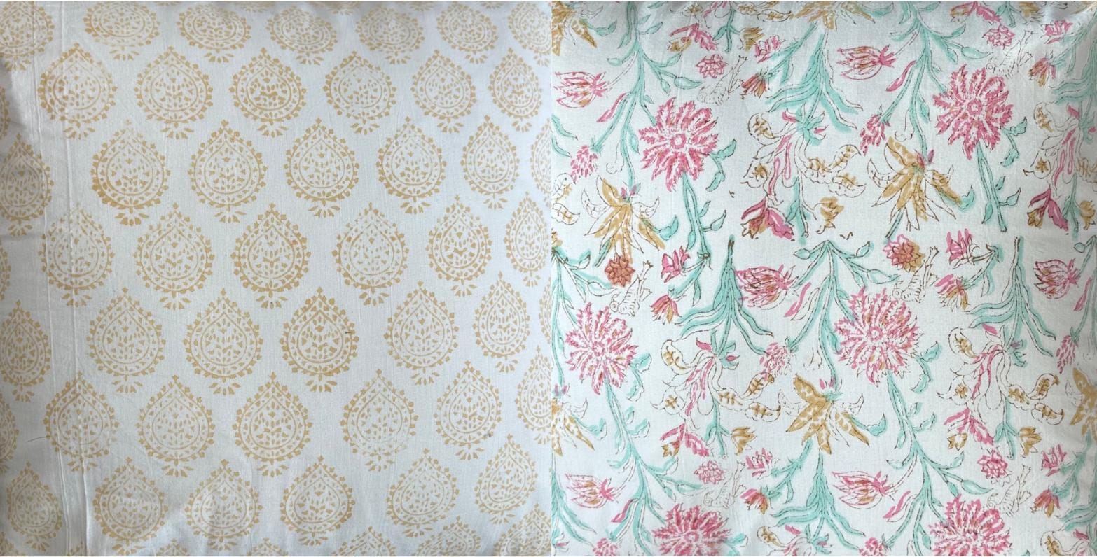 Hand-Quilted Reversible Cotton Quilt, Block Print Bedspread