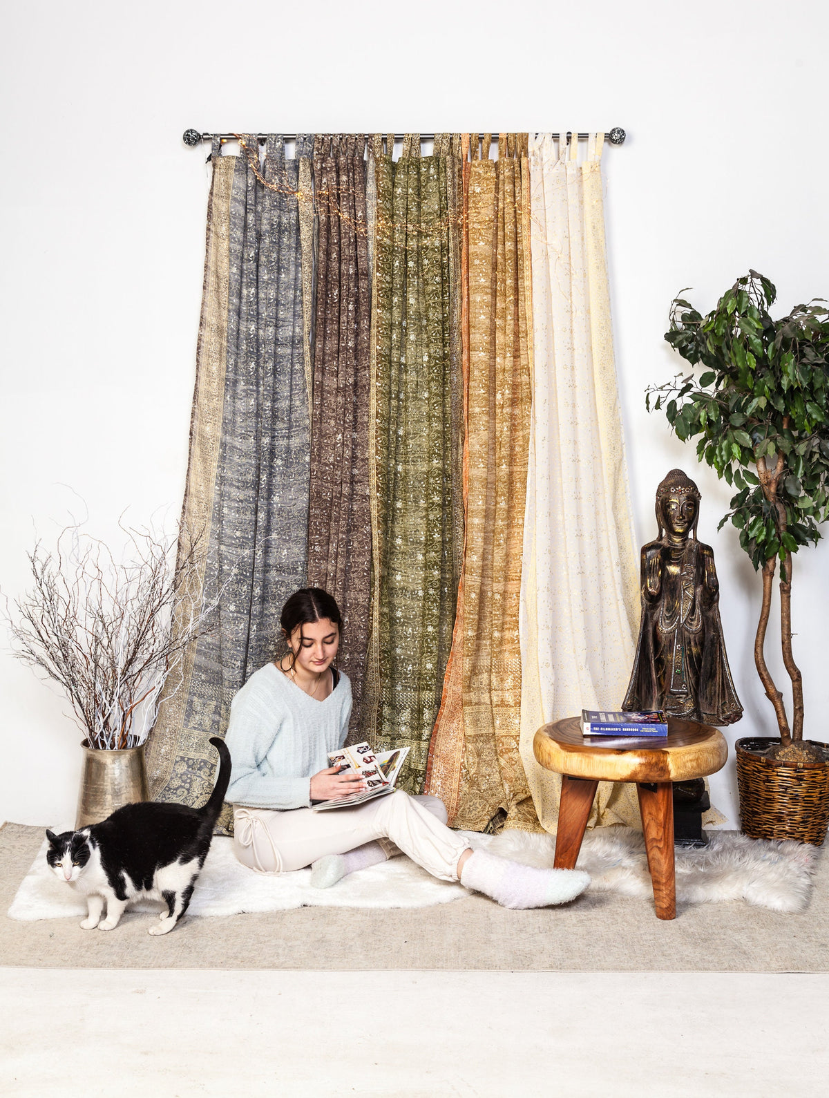 Taupe Sheer Curtains 84L Neutral Boho Curtains Light Filtering Panels Ivory Window Drapes Minimalist Home Decor Sari Curtain