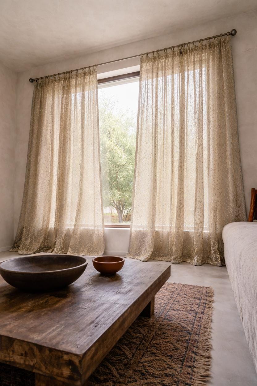 Boho Sari Curtains - Taupe Silver Sheer Panels - Light Filtering Neutral Drapes - Soft Metallic Window Curtains