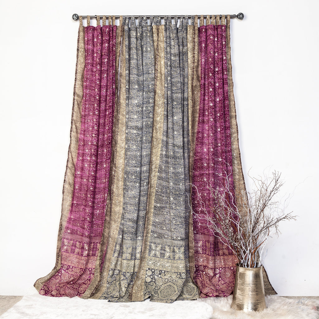 Light-Filtering Sari Curtains 84"L Boho Curtains, Bed Canopy, Tapestry, Window Treatment For Living/Bedroom Customizable Indian Print
