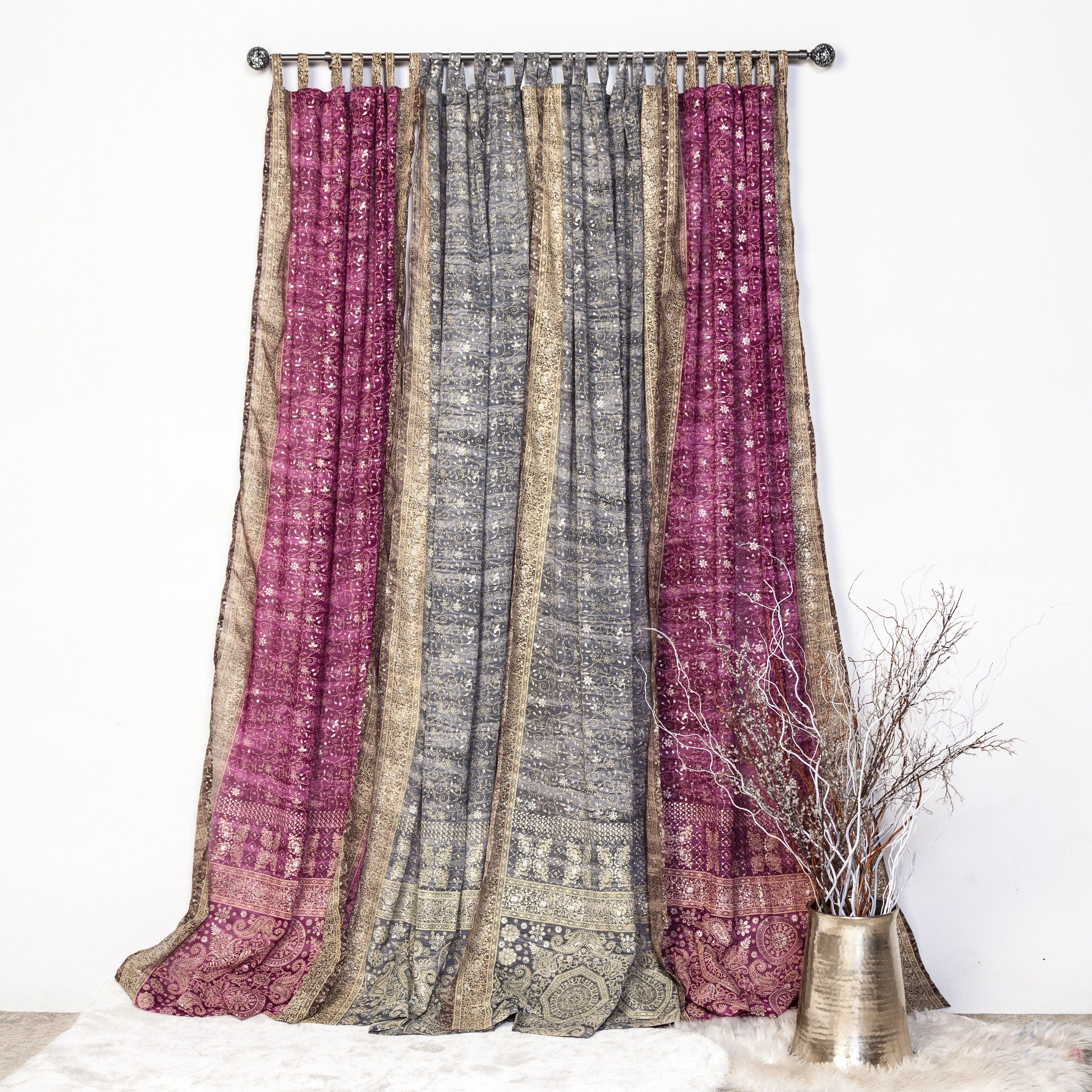 Light-Filtering Sari Curtains 84"L Boho Curtains, Bed Canopy, Tapestry, Window Treatment For Living/Bedroom Customizable Indian Print