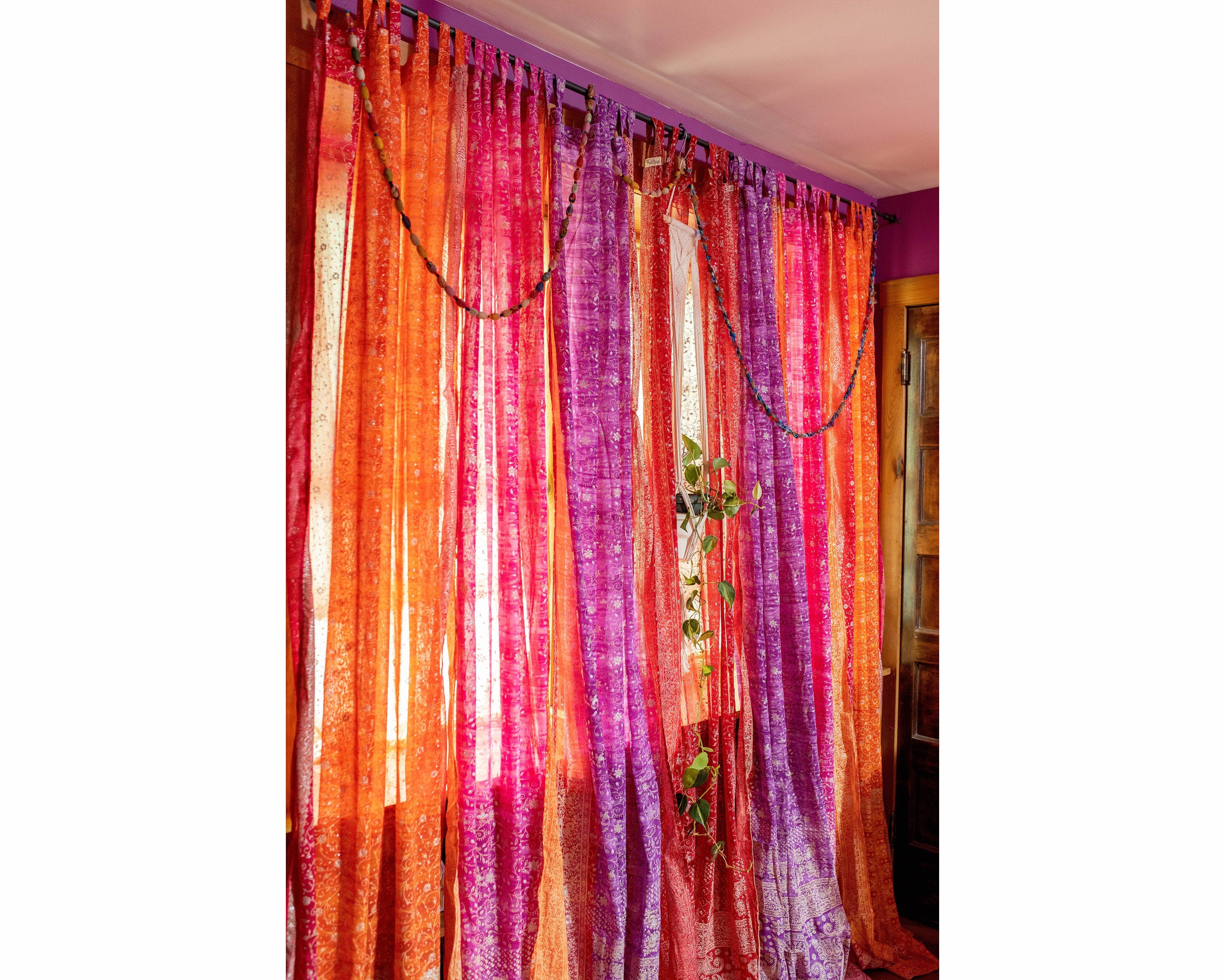 AYA'S ROOM Sari Curtains 84"L Boho Curtains, Bedroom Collection Light-Filtering Sheers, drapes, Bed Canopy, Backdrop, Bright Juicy Window Treatment