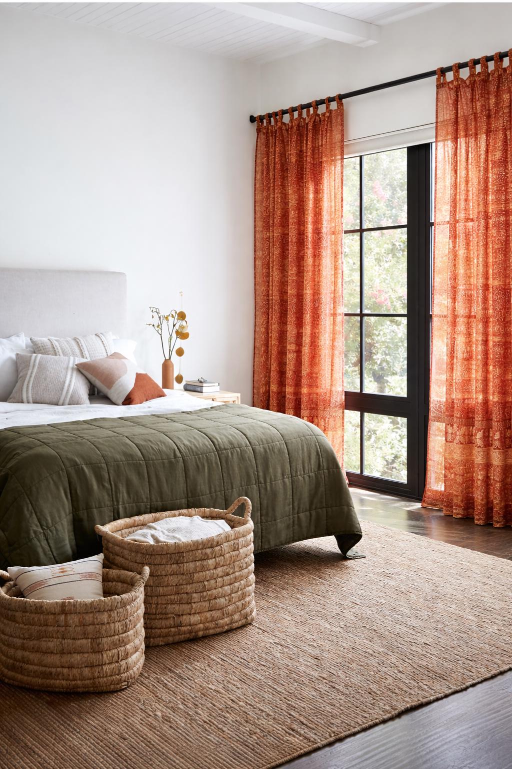 Sari Curtain, Copper Cinnamon Sheer Drapes, Boho Window Treatment, light filtering 84"/96"L