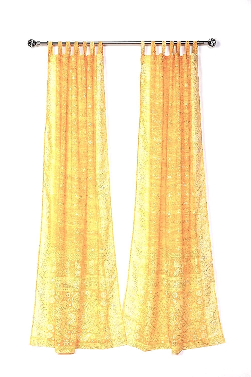 Golden light in serene yoga studio, Light Filtering Panels, Yellow  Sari Curtains, Meditation Room Drapes, Sheer Boho Window Curtains