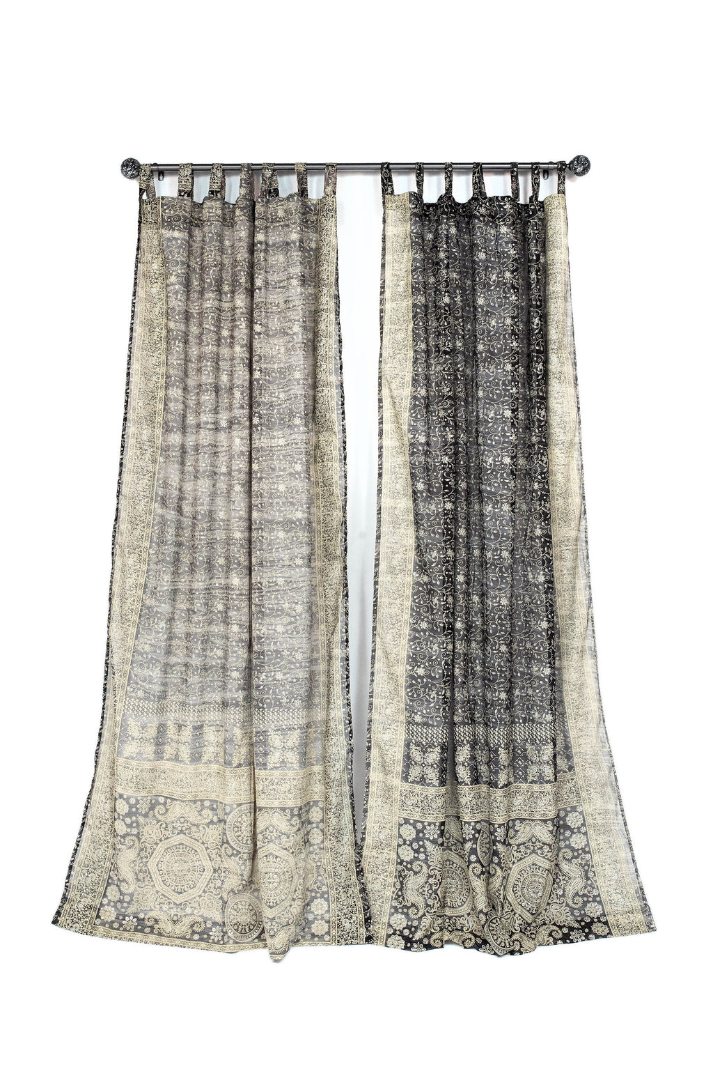 Black Boho Sheer Sari Curtains 84"/96"L Curtains BoHoEARTH Collection Light-Filtering Black backdrop Window Treatment For Living/Bedroom
