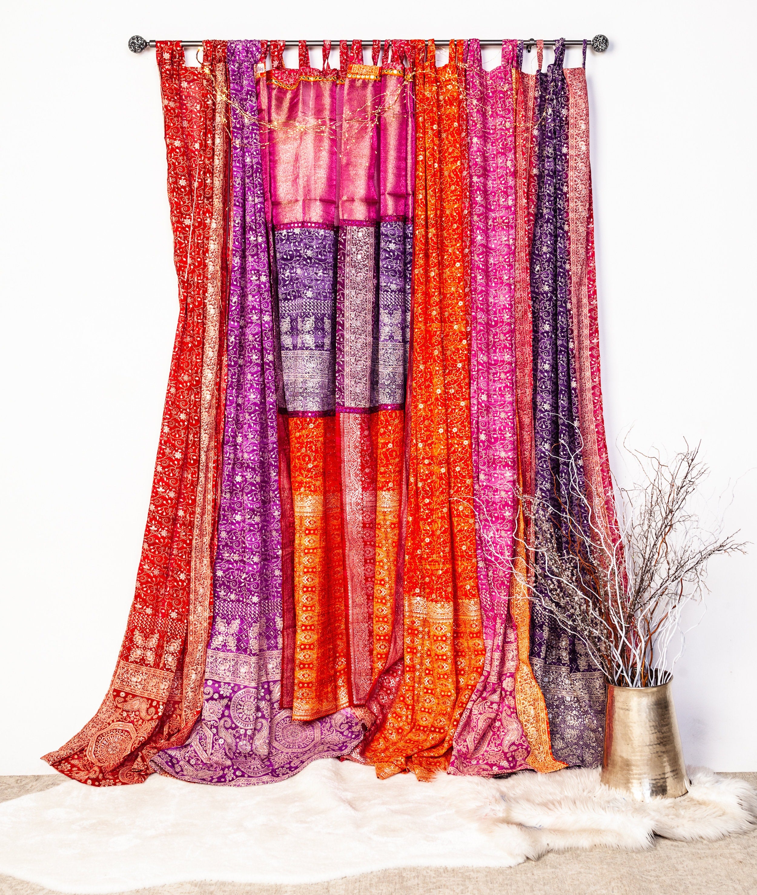 INDIAN SUMMER BACKDROP Collection Light-Filtering Sari Curtains 84"/96"L Boho Curtains, Bed Canopy, Wall Tapestry, Chuppah, Window Treatment